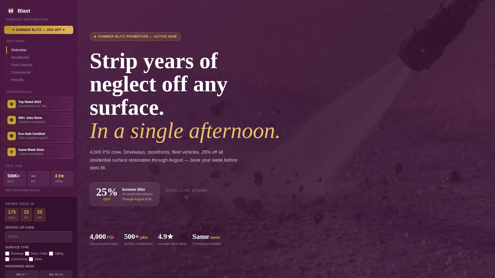 Pressure Washer Marketing Specialist Booking Website Template