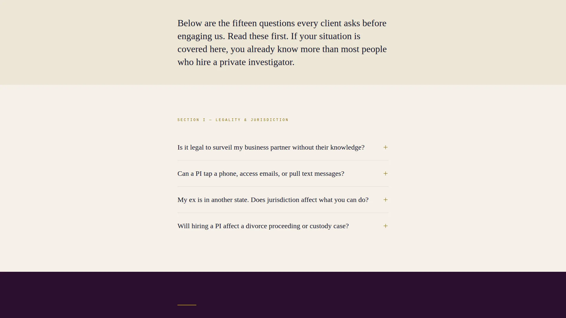 Private Investigator FAQ Landing Page Template