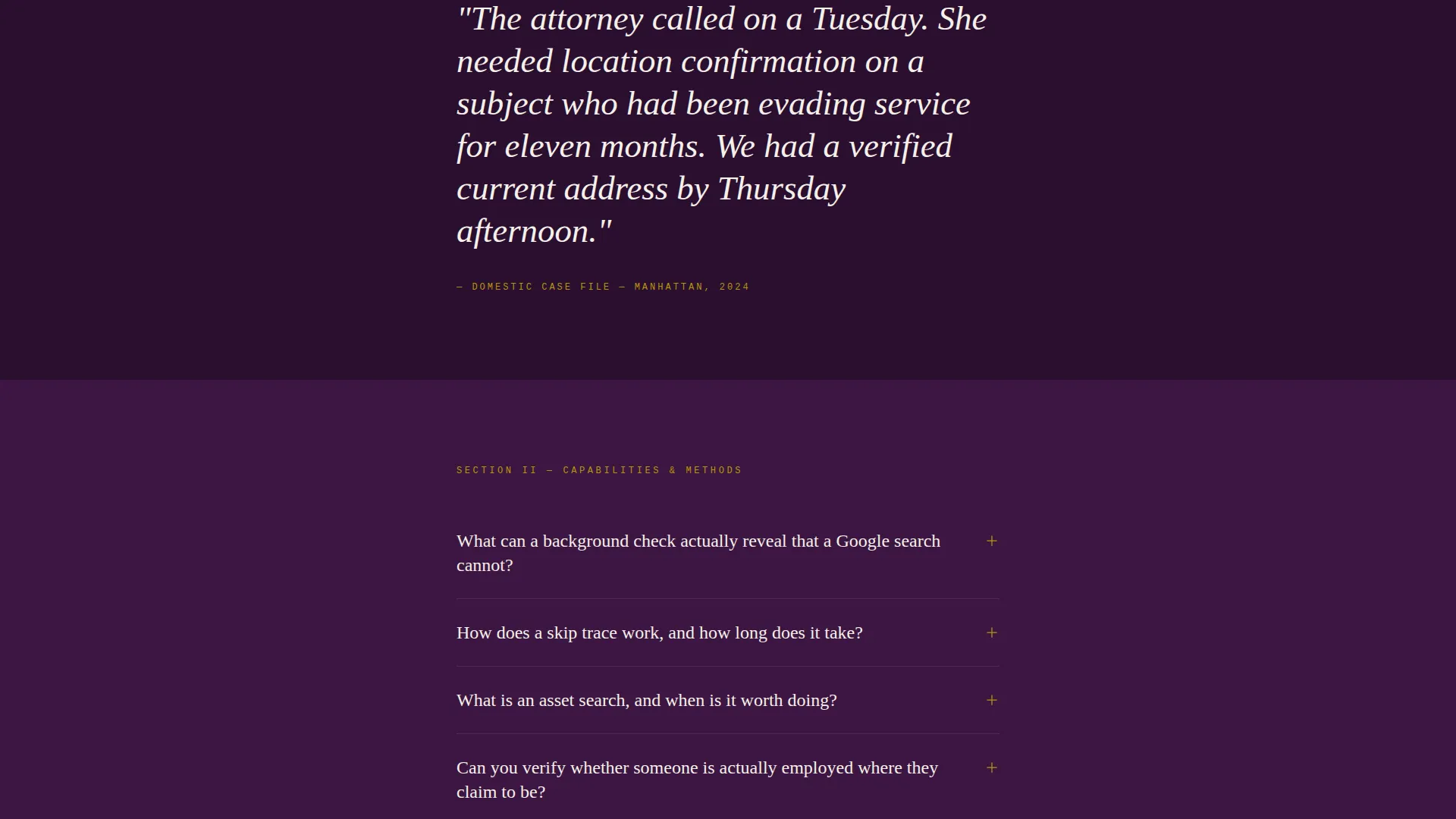 Private Investigator FAQ Landing Page Template