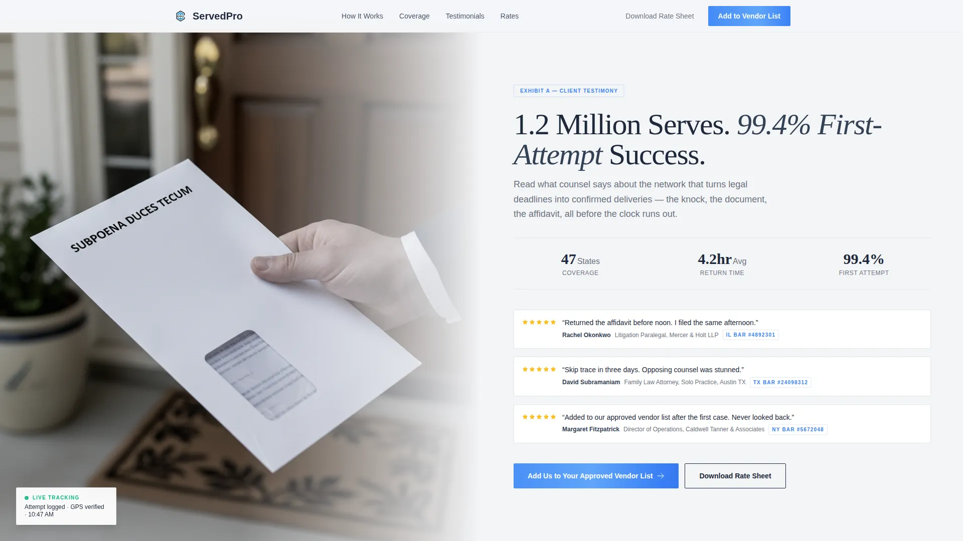 Process Server Landing Page Template for Law Firms