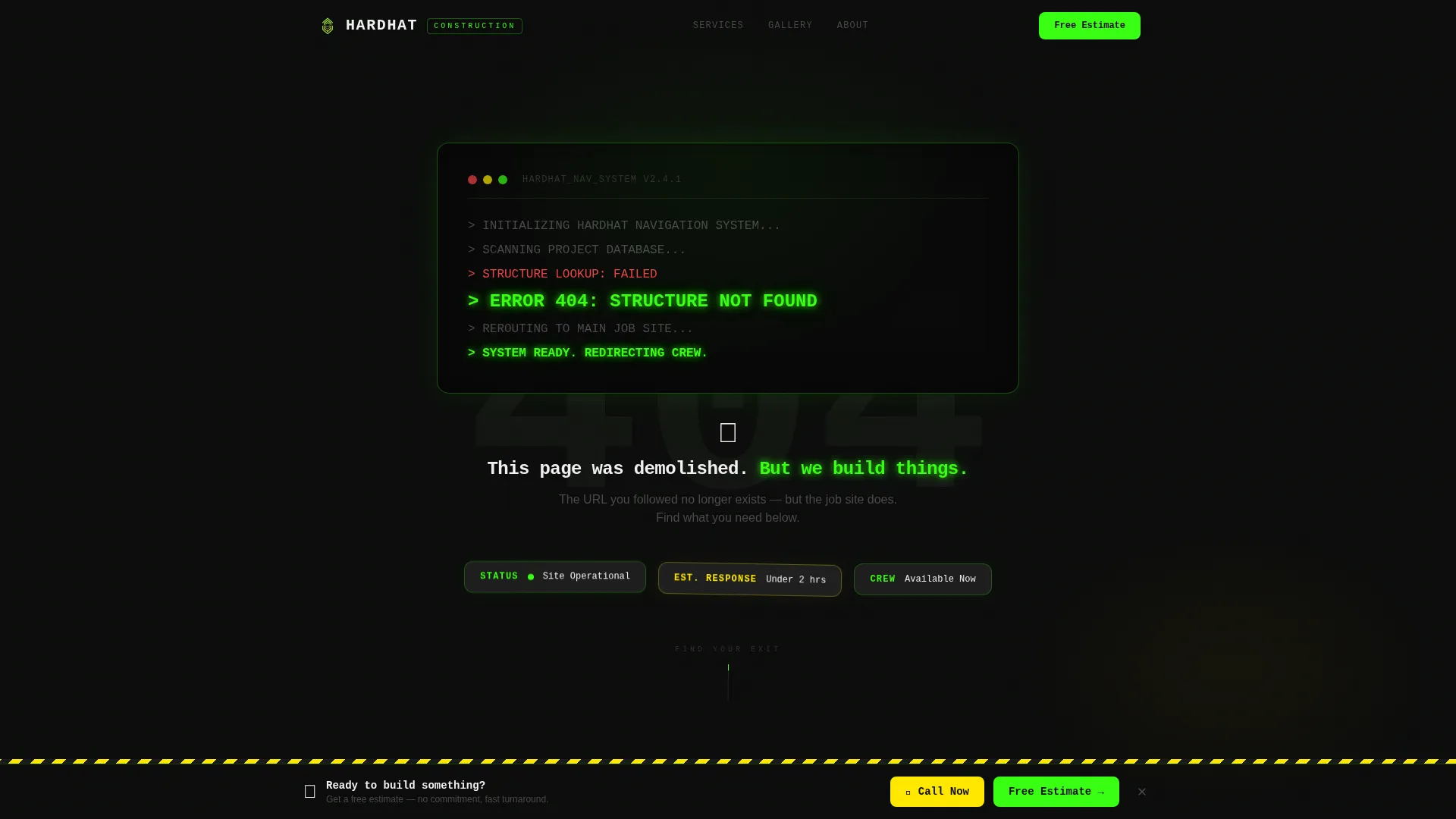 Construction Company 404 Recovery Website Template
