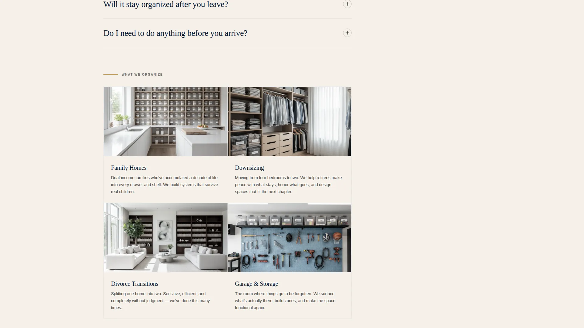 Professional Organizer FAQ & Common Questions Website Template