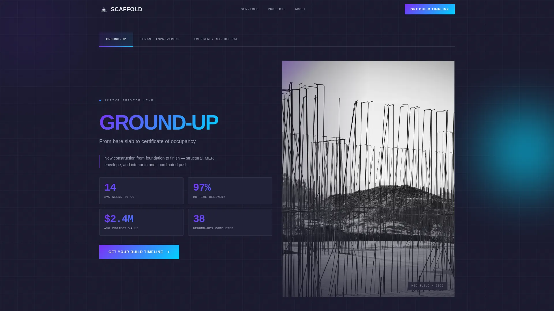 High-Velocity Construction Services Landing Page