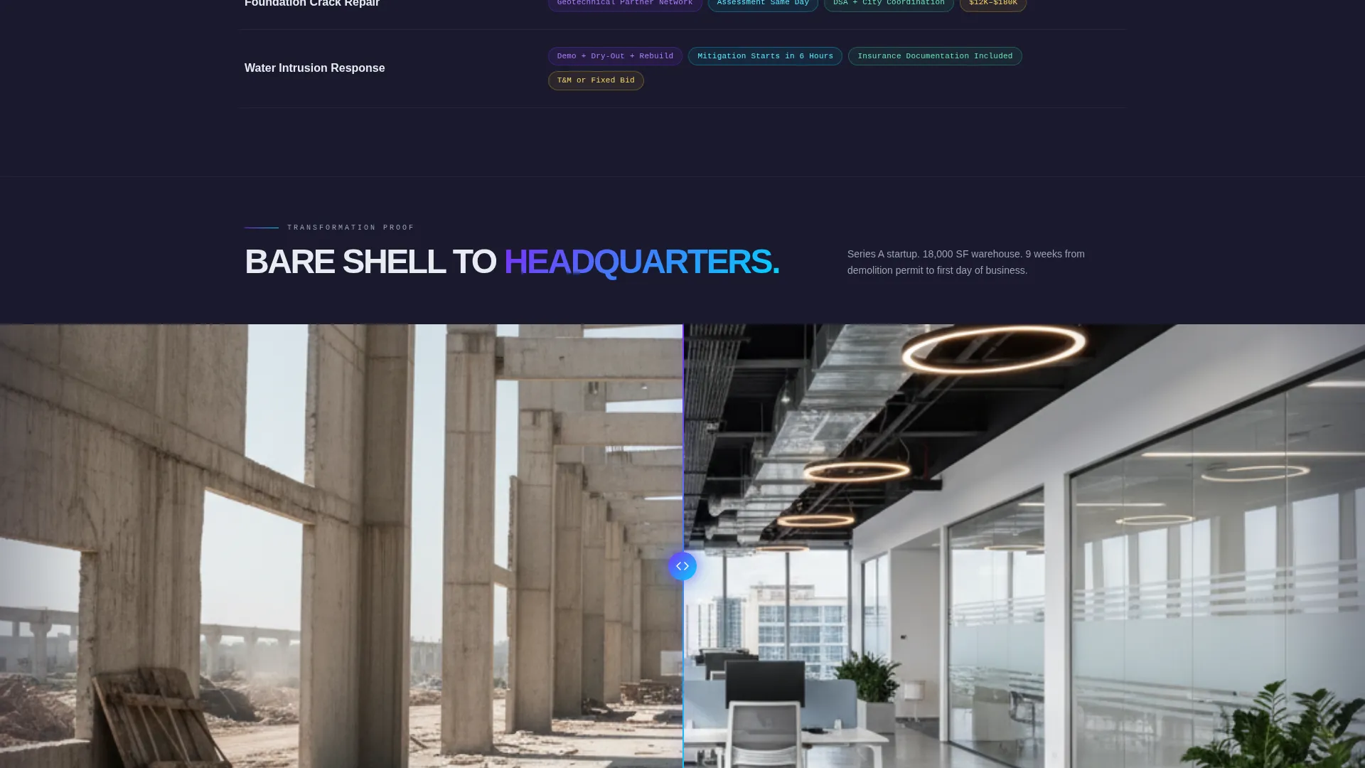 High-Velocity Construction Services Landing Page