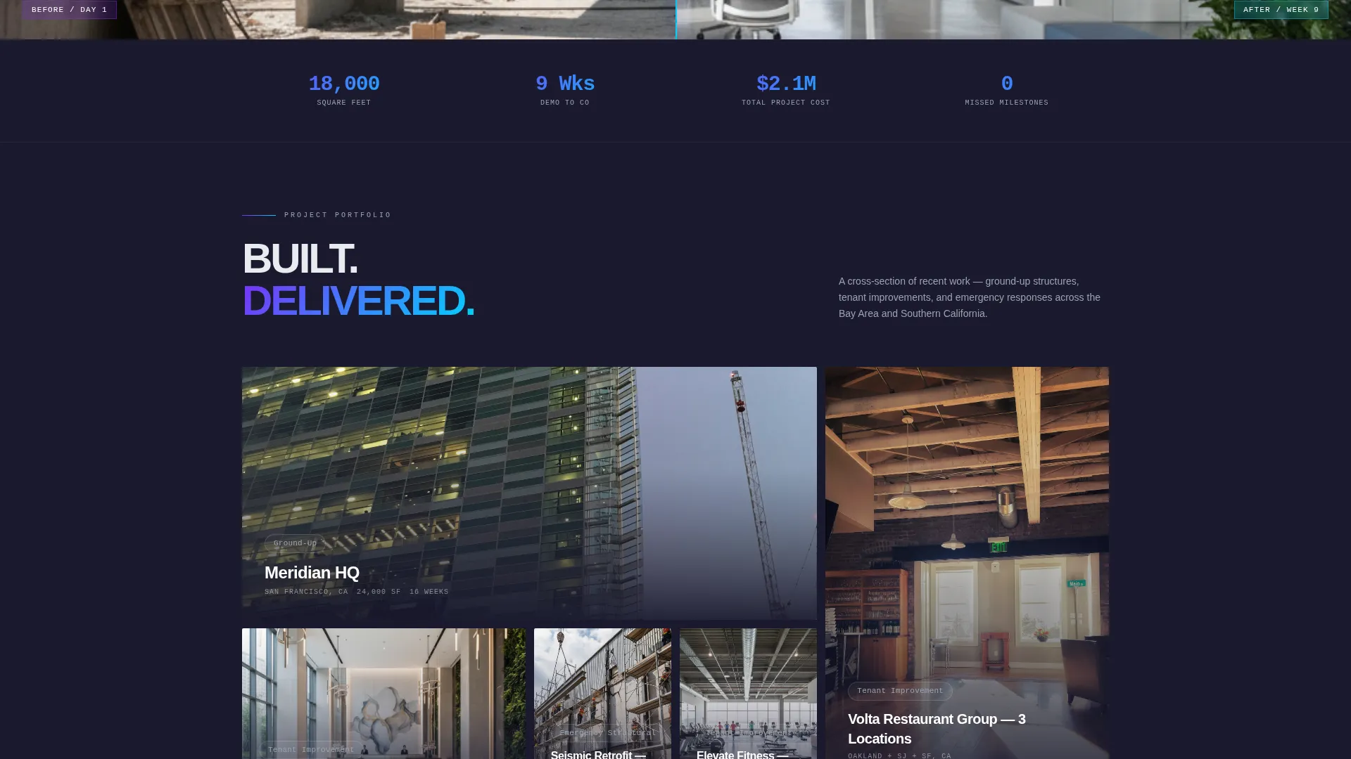 High-Velocity Construction Services Landing Page