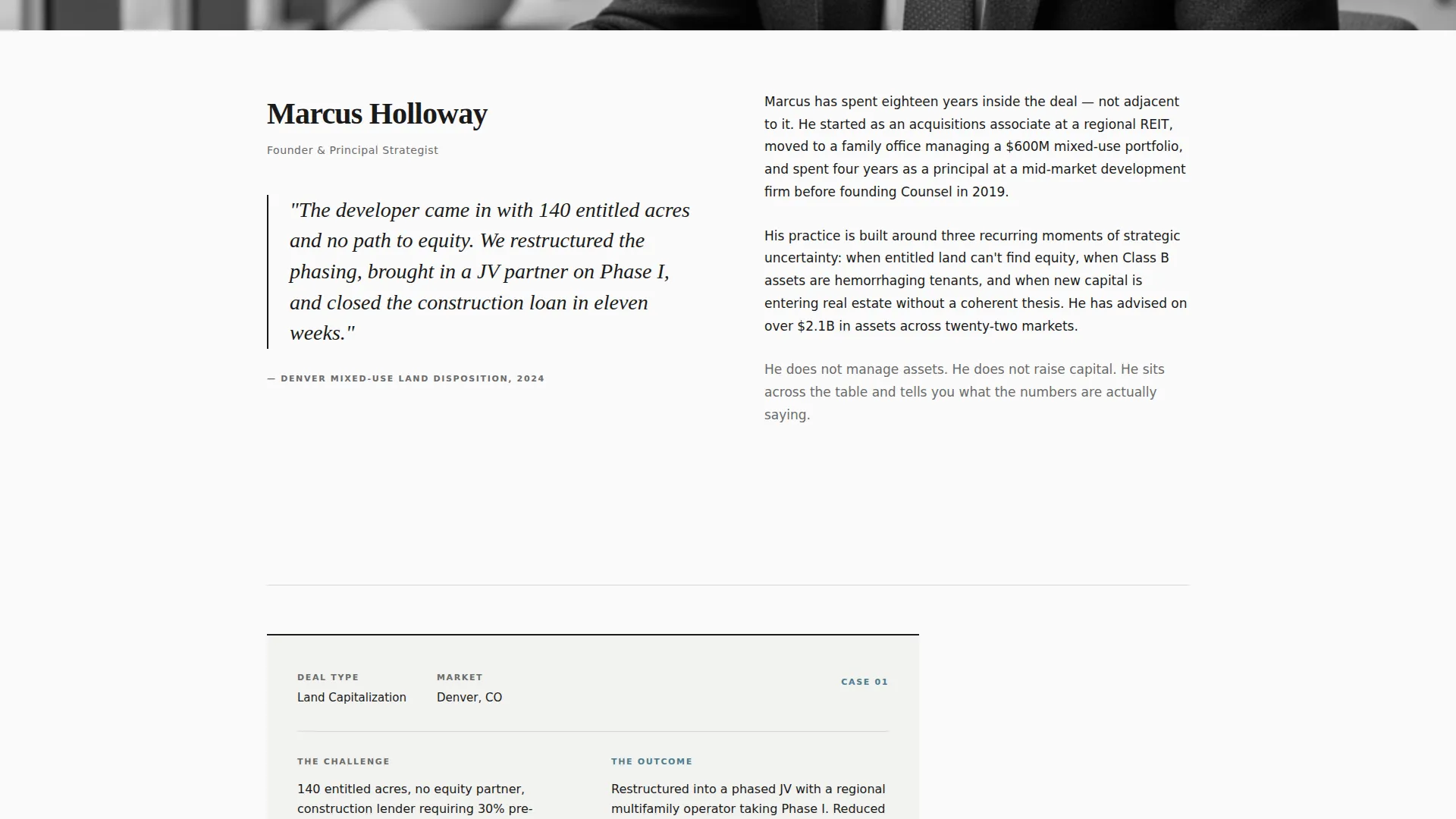 Editorial Real Estate Strategy Consultant Landing Page