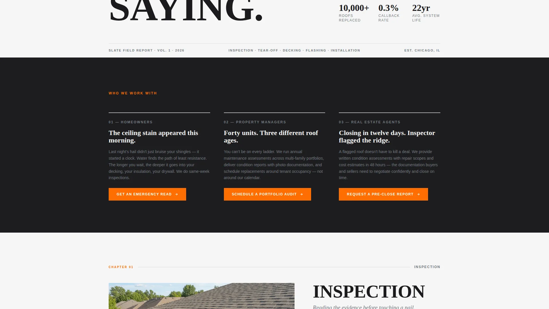 Editorial Roofer Landing Page Template