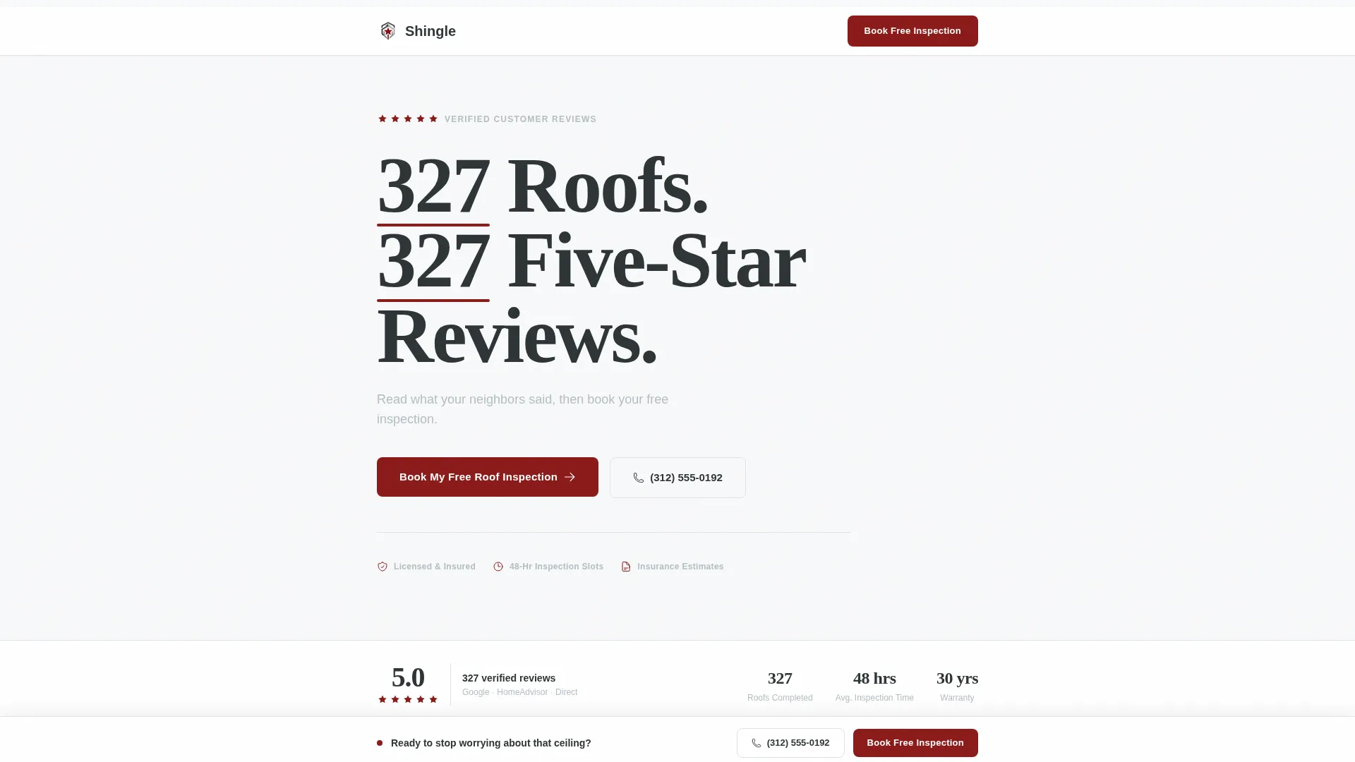 Roofer Reviews & Testimonials Landing Page