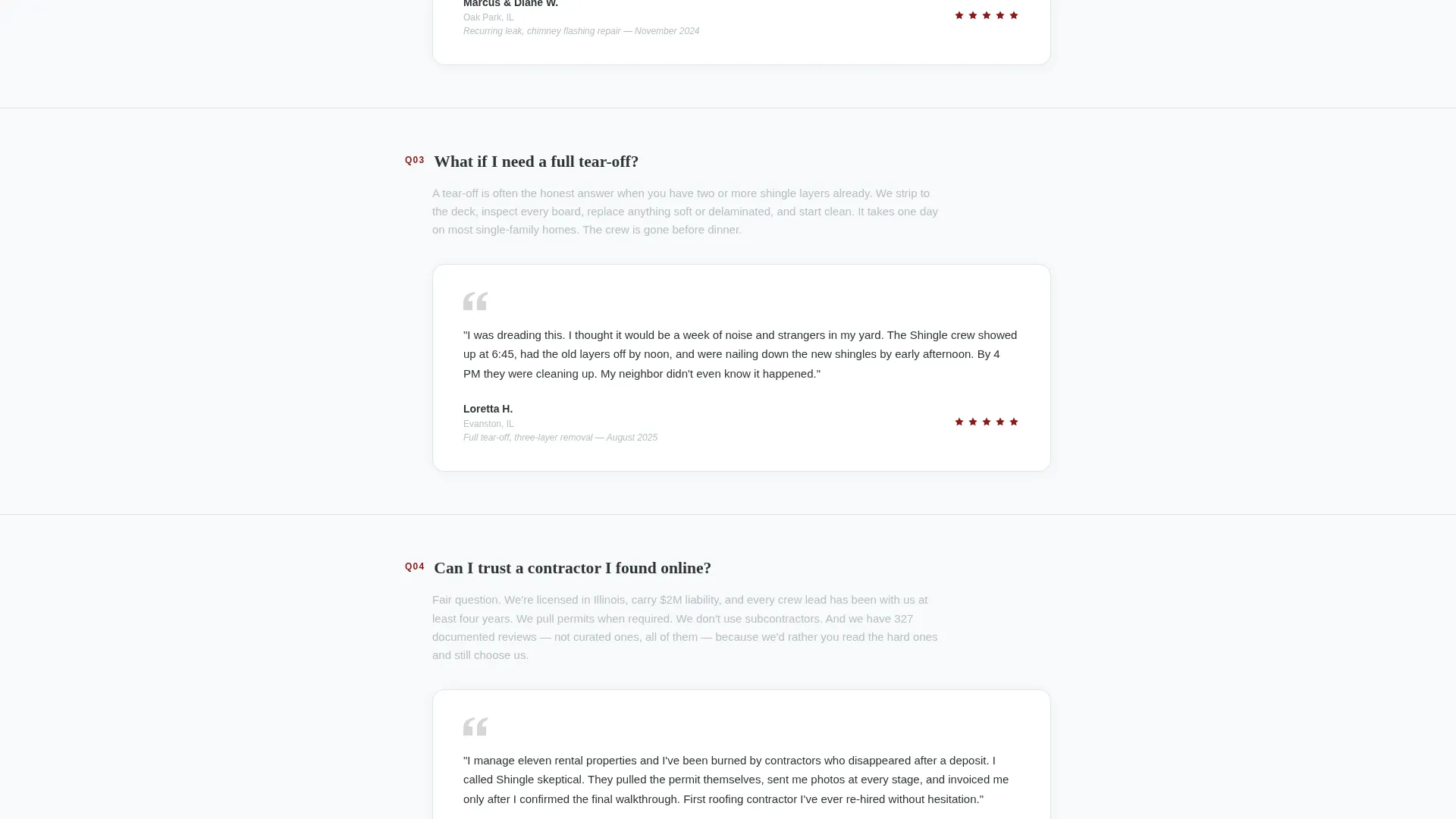 Roofer Reviews & Testimonials Landing Page