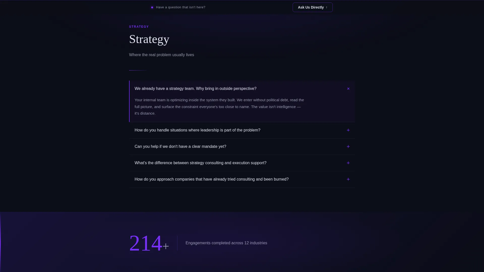 Executive Consulting FAQ & Dark Glass Website Template
