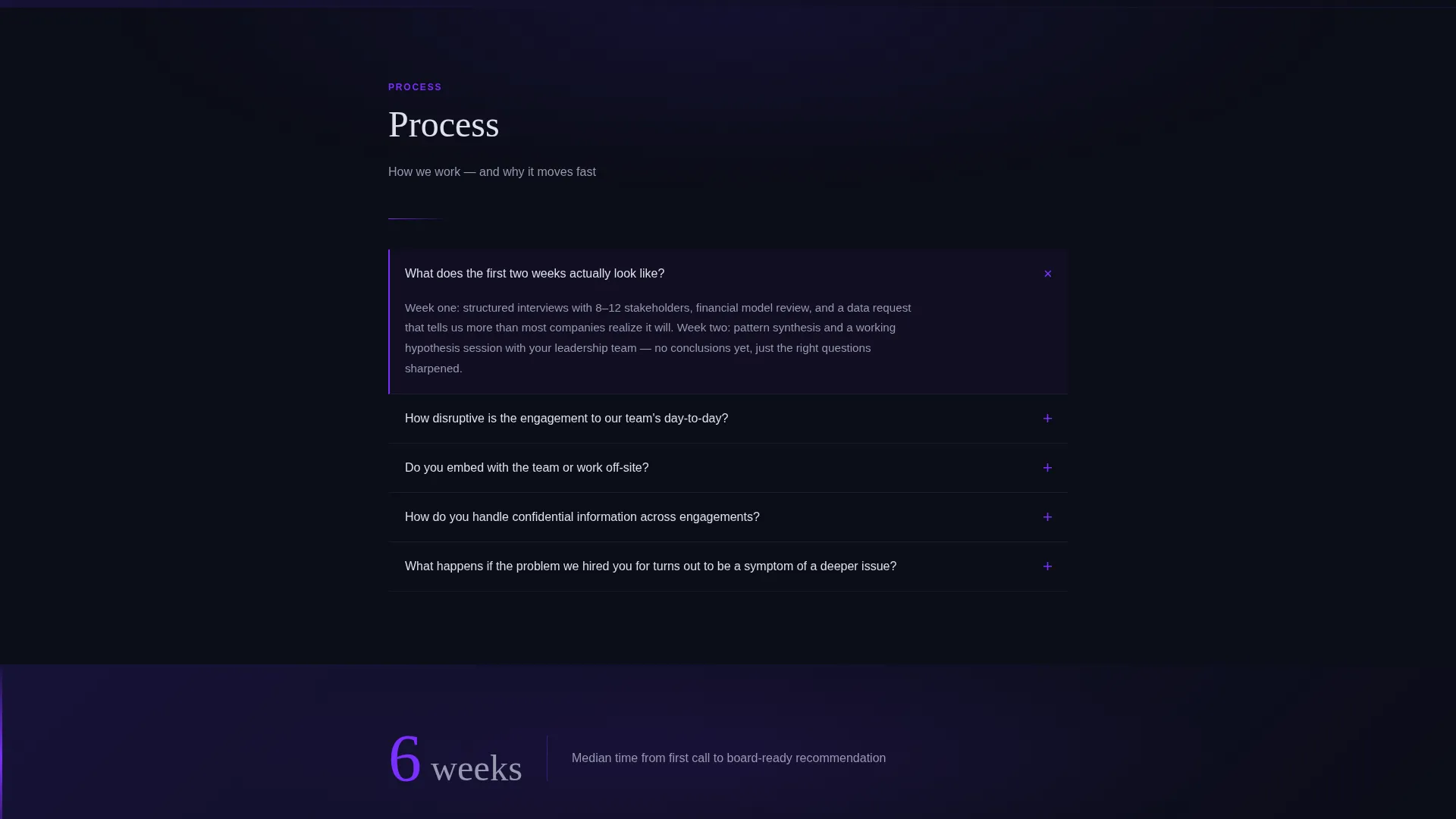 Executive Consulting FAQ & Dark Glass Website Template