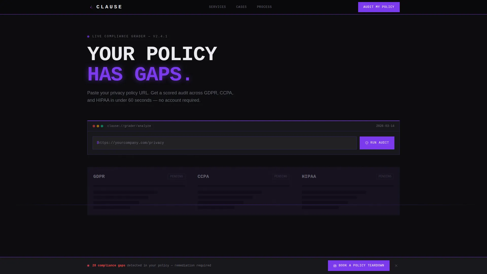 Privacy Policy Consulting & GDPR Grader Website Template