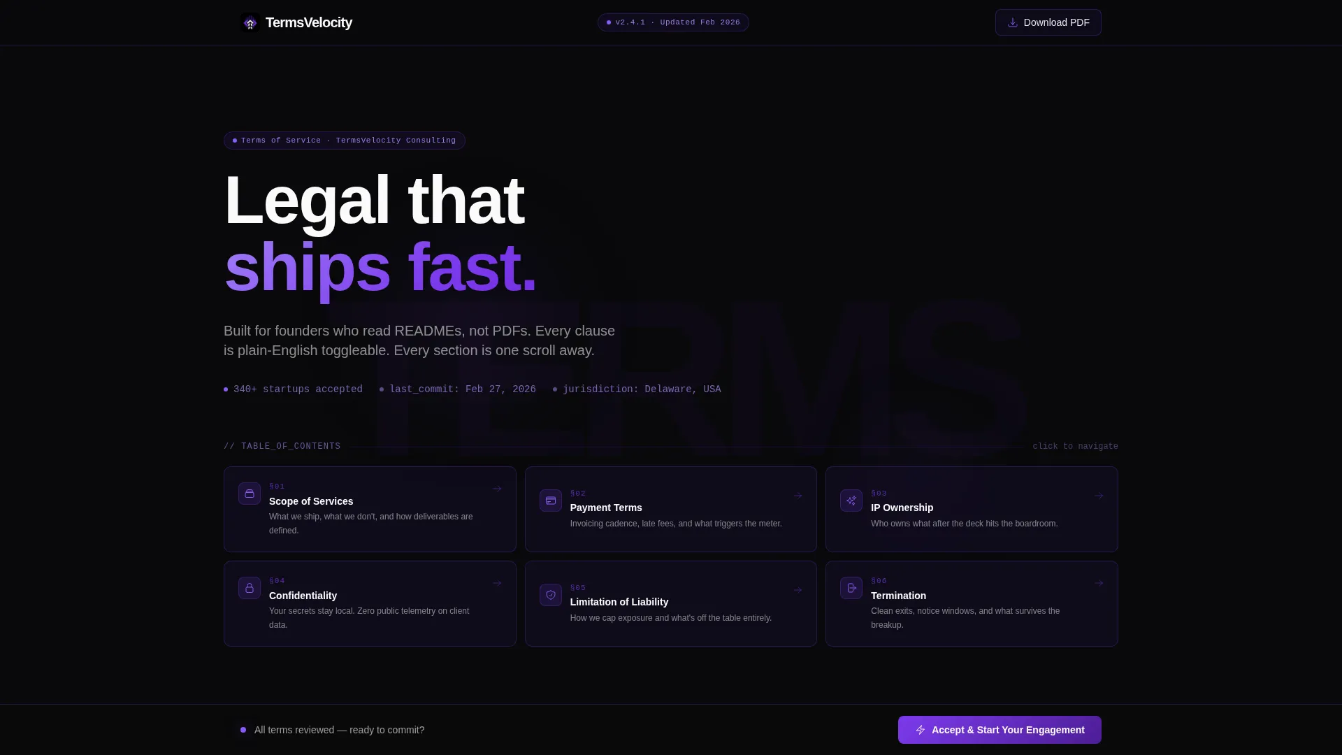 Consulting Firm Terms of Service Scannable Dashboard Website Template