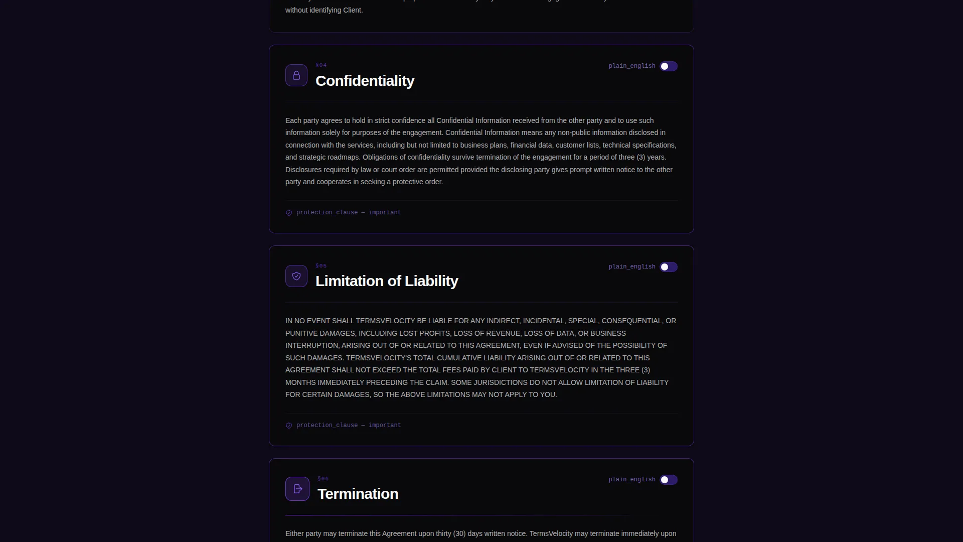 Consulting Firm Terms of Service Scannable Dashboard Website Template
