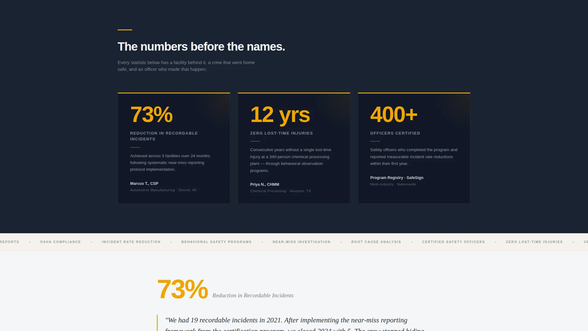 Safety Officer Landing Page Template | Testimonials