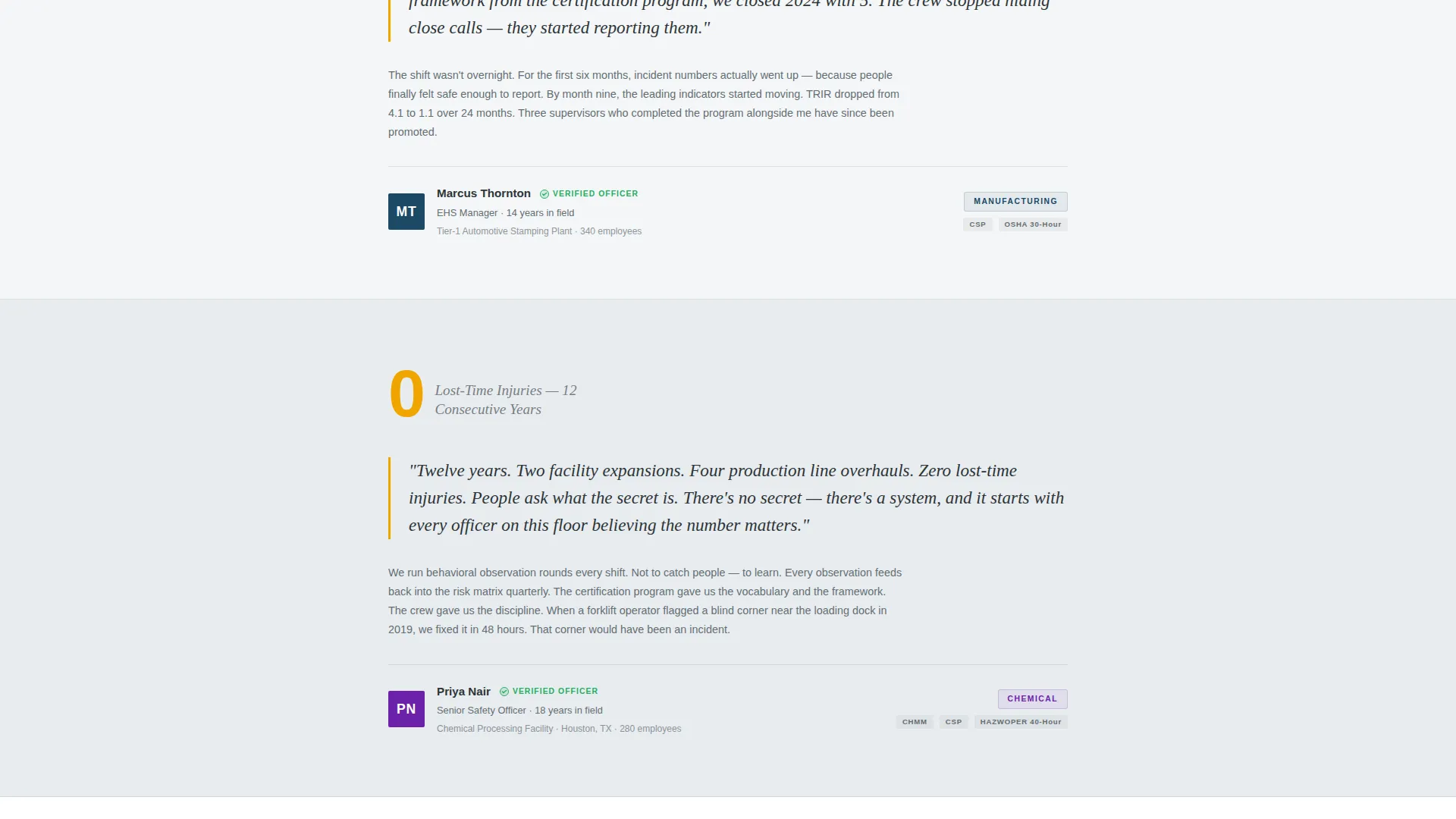 Safety Officer Landing Page Template | Testimonials