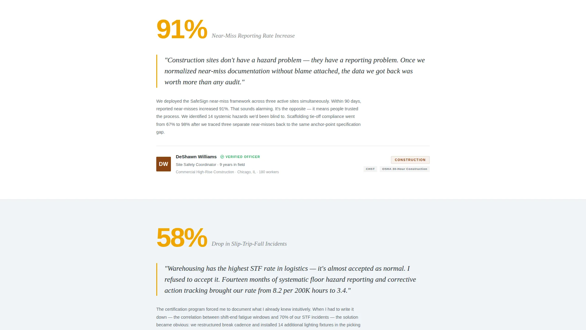Safety Officer Landing Page Template | Testimonials