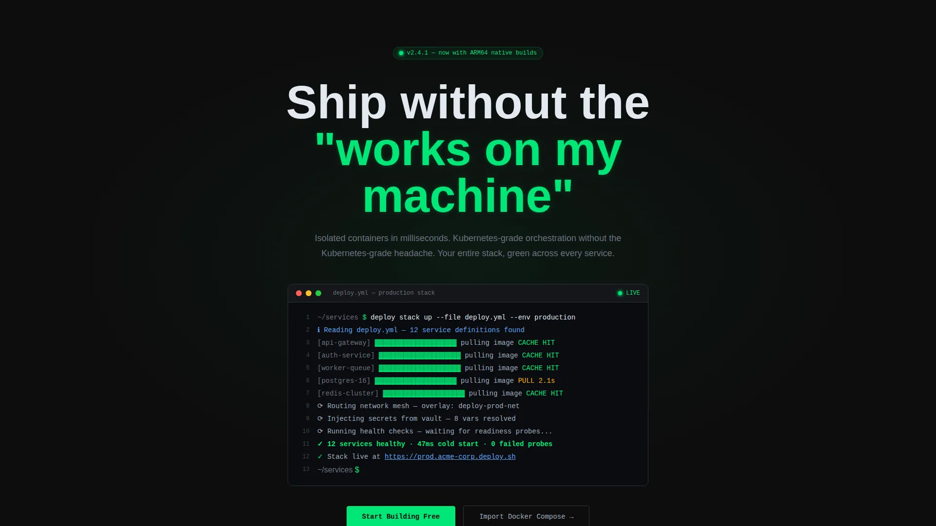 Interactive Containerization Comparison Landing Page