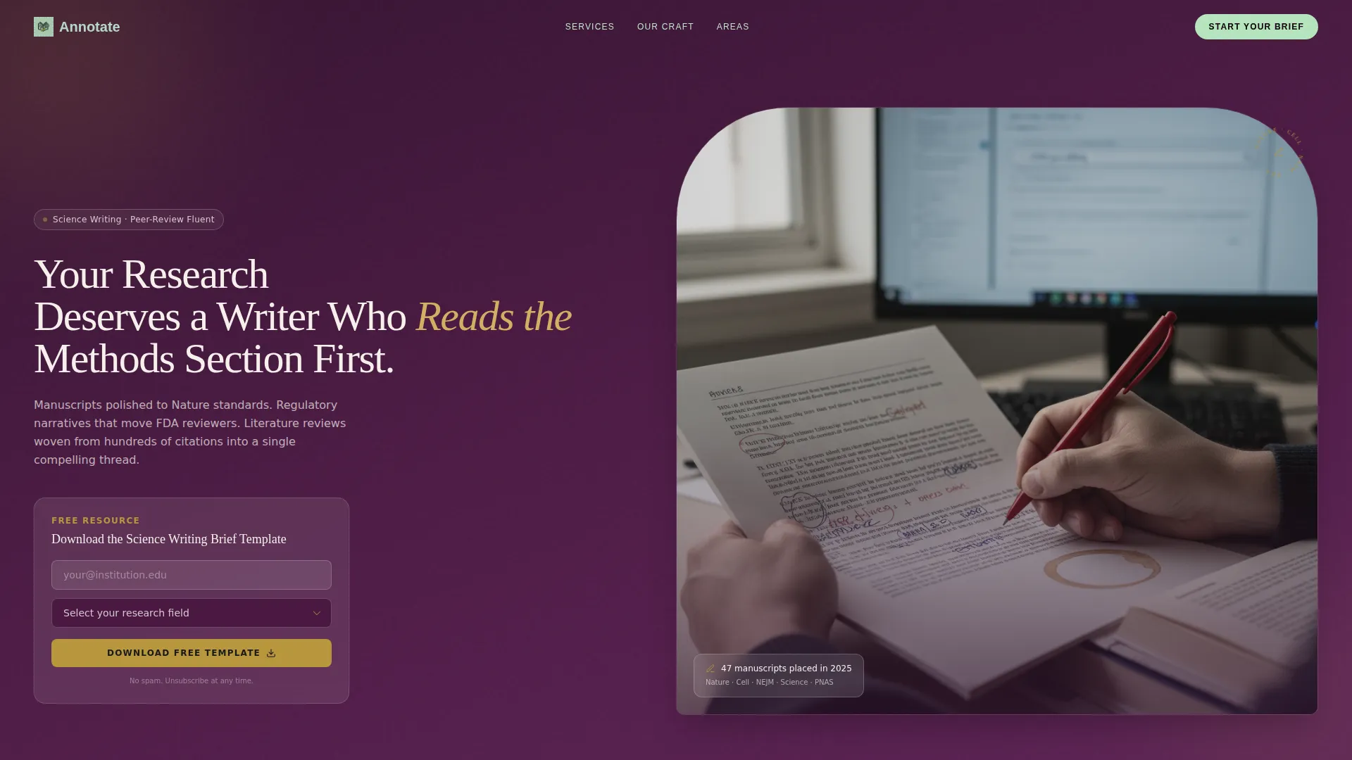 Science Writing Landing Page Template
