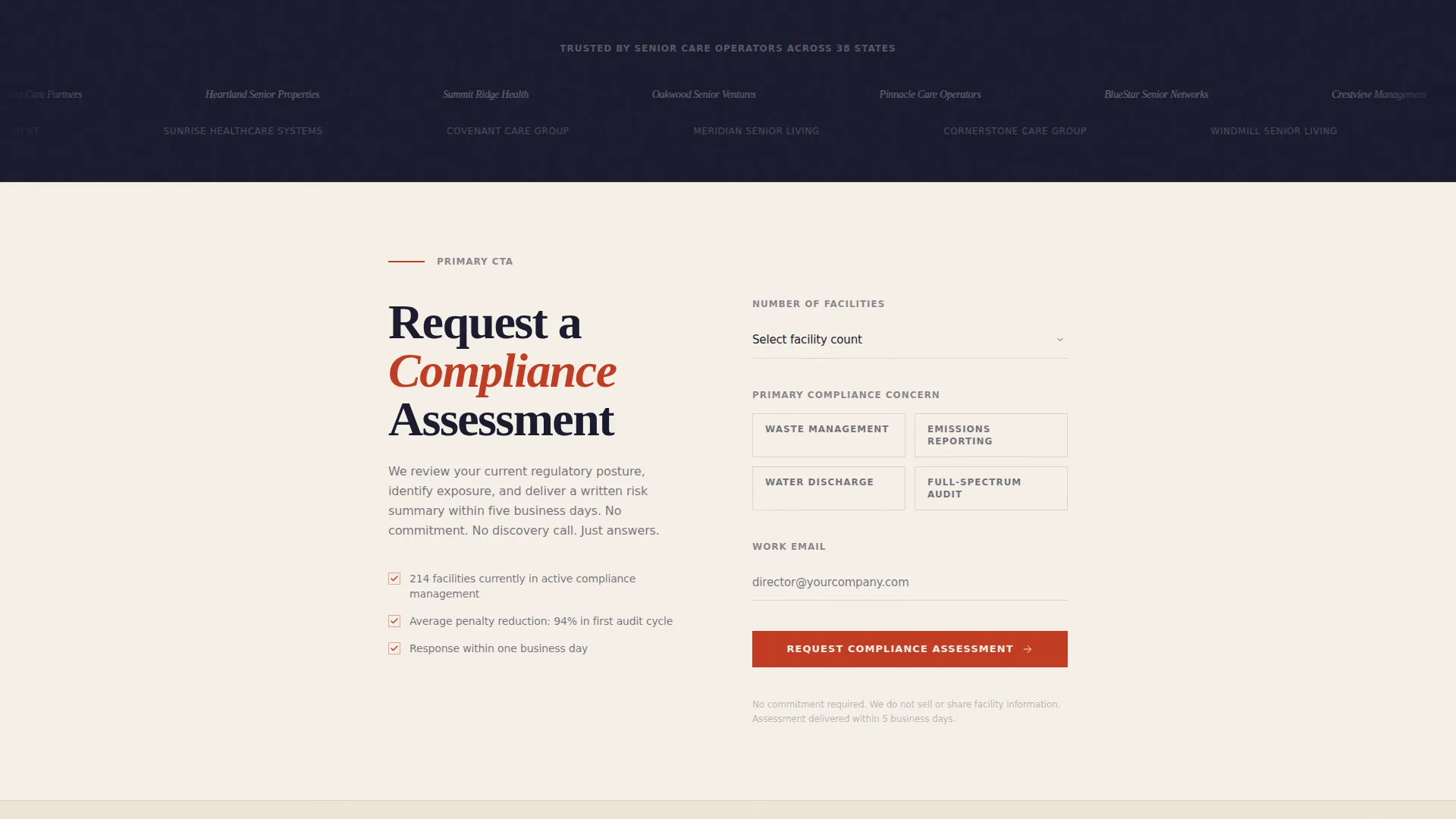 Proven Regulatory Compliance Landing Page Template