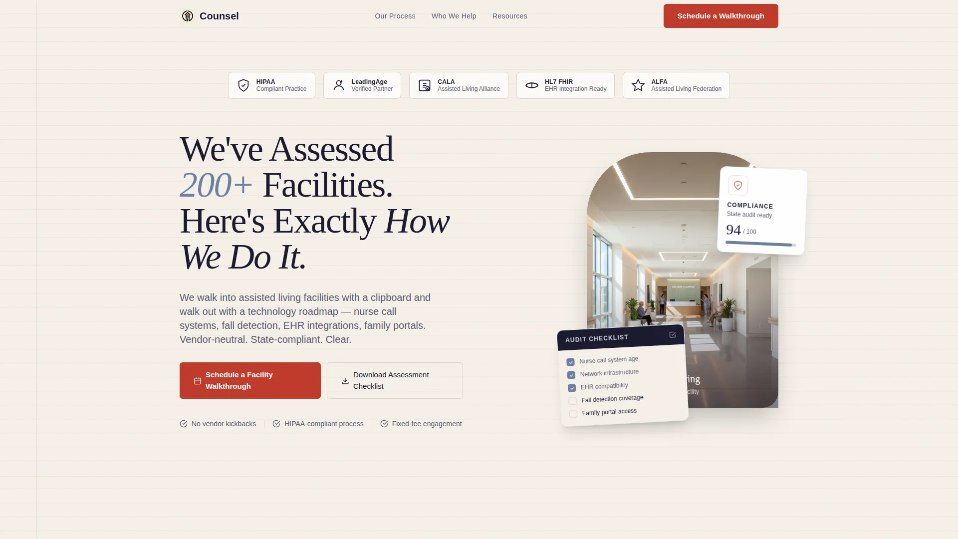 Senior Care Technology Consulting Landing Page