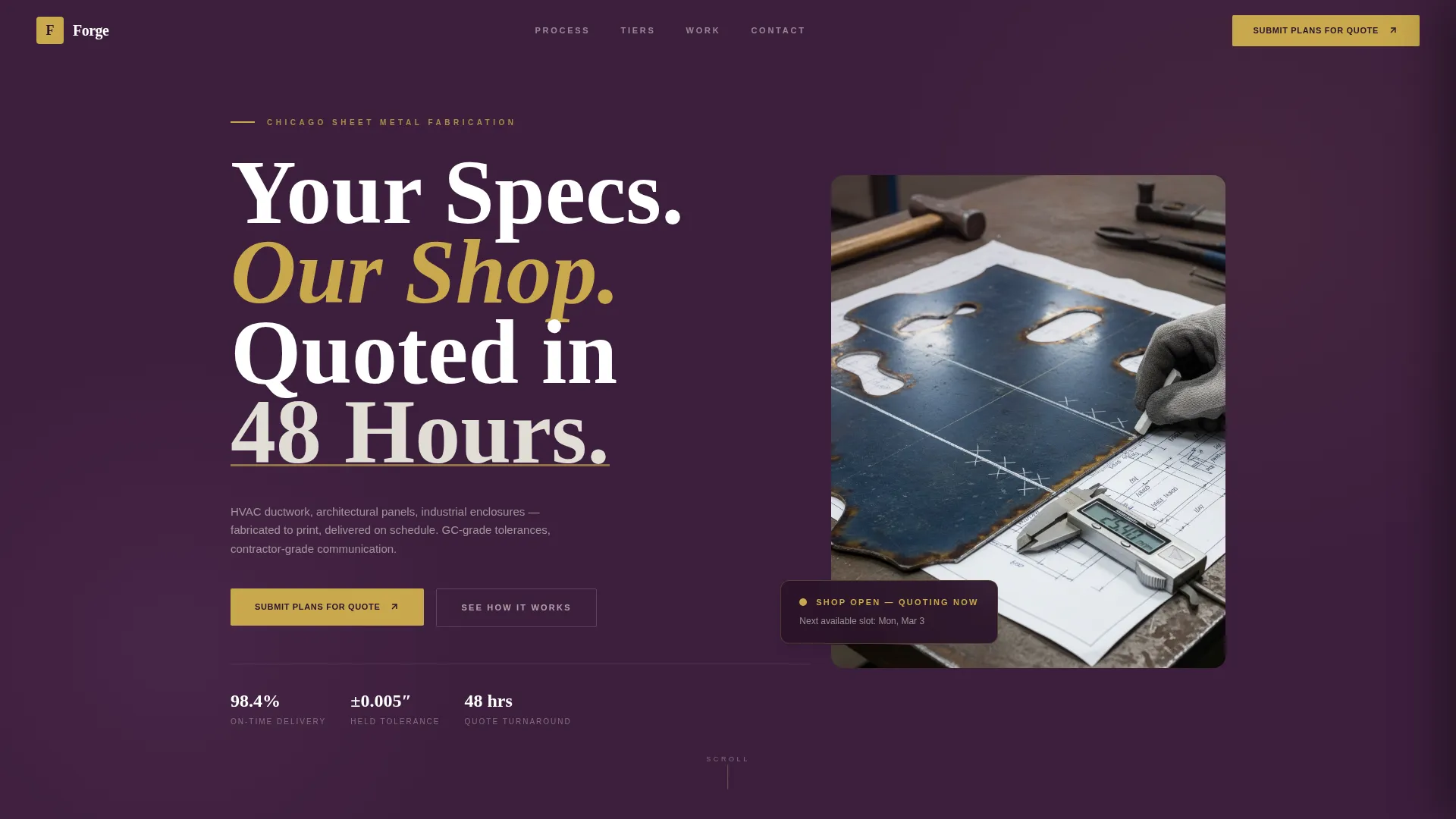Proven Custom Fabrication Landing Page Template