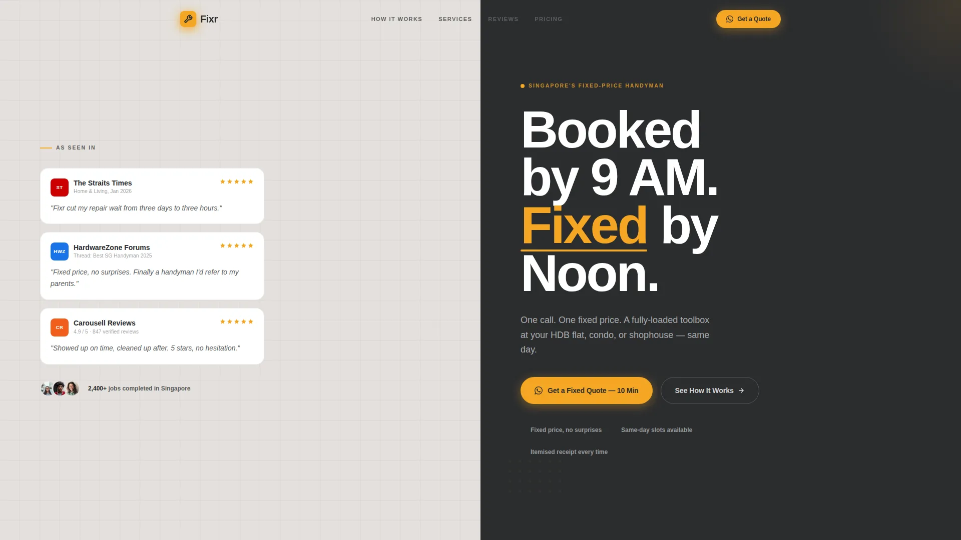 Handyman Landing Page Template for Singapore Services