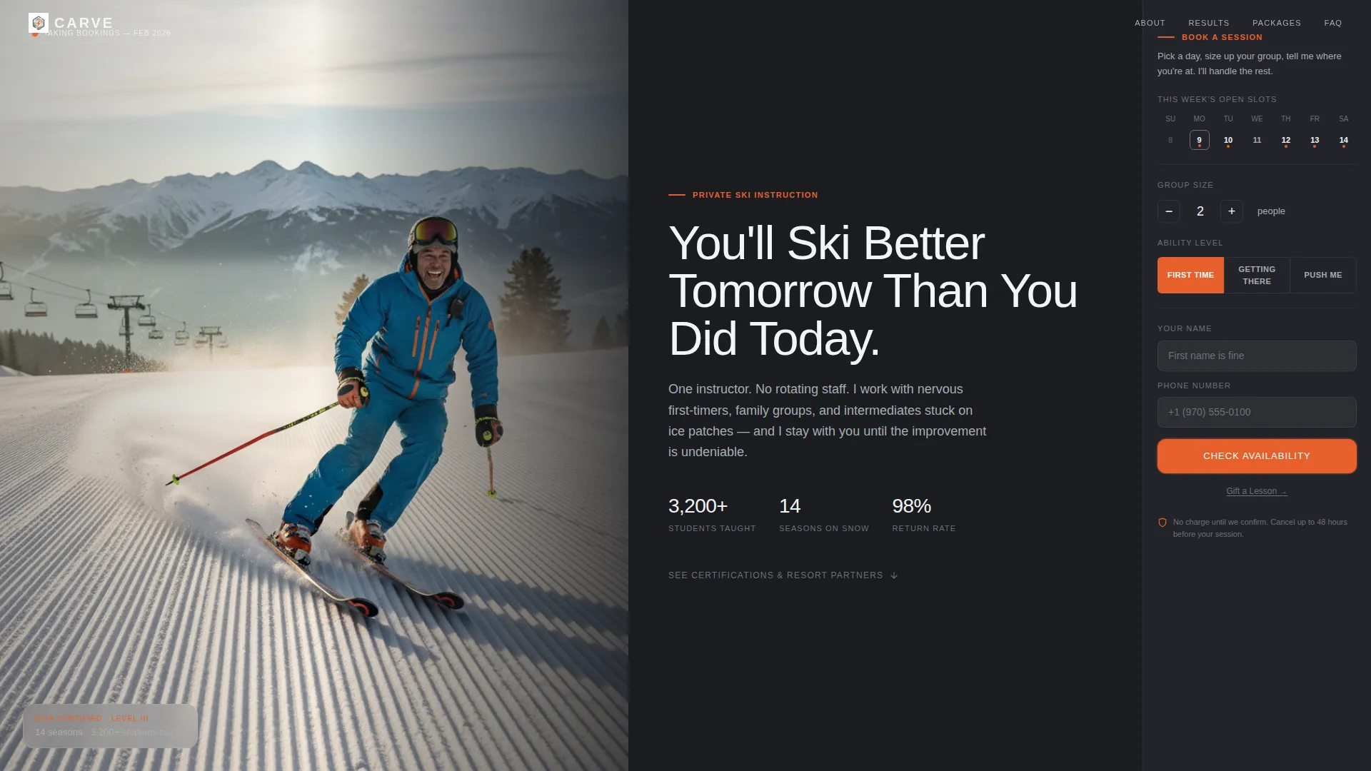 Ski Instructor Booking Website Template