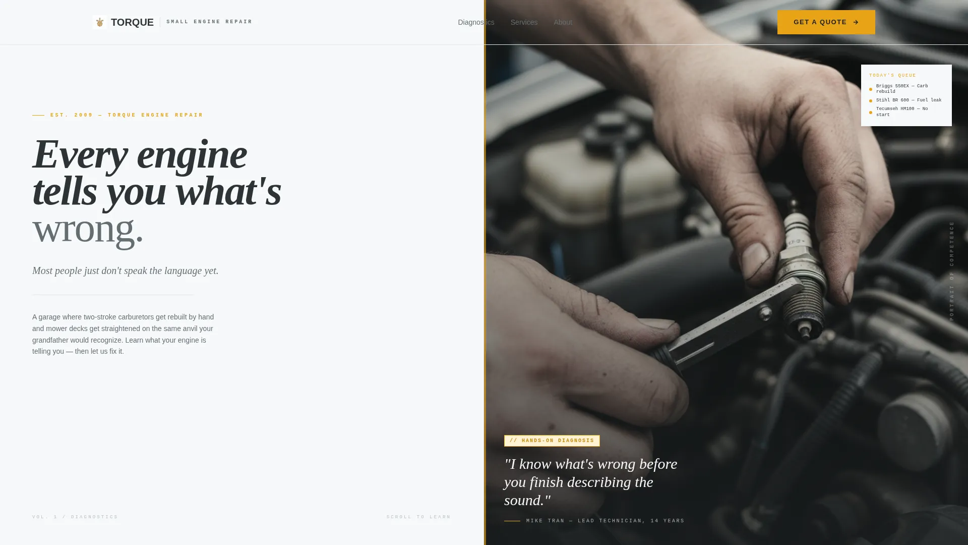 Small Engine Repair Quote Landing Page Template