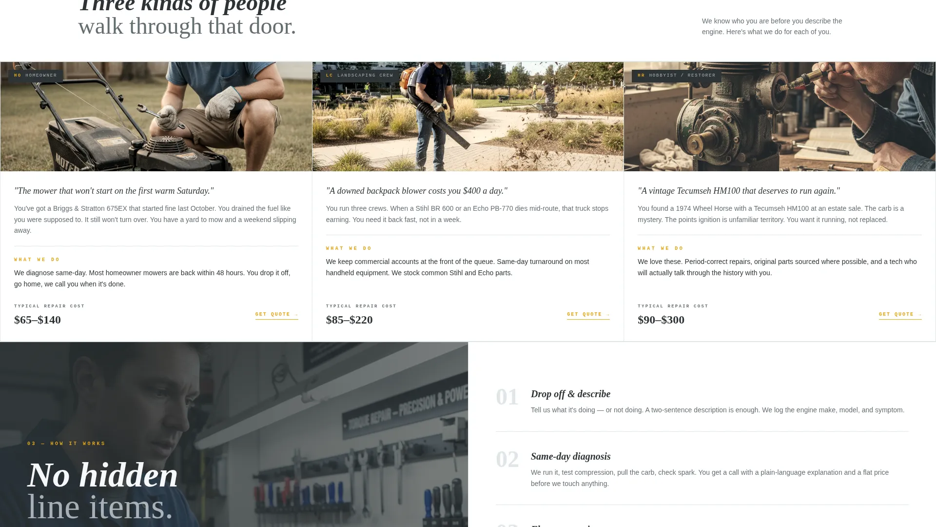 Small Engine Repair Quote Landing Page Template