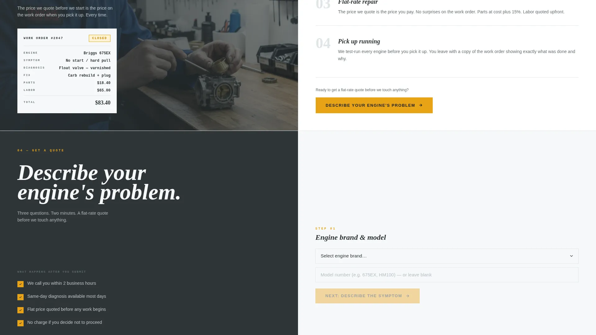 Small Engine Repair Quote Landing Page Template