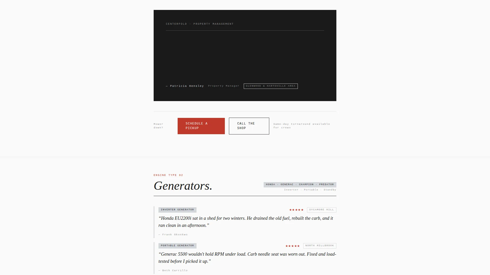 Small Engine Repair Business Booking Website Template