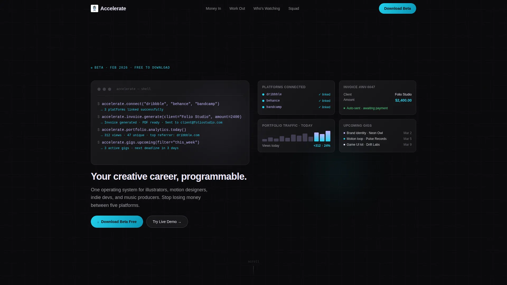 Creative Industry Professional Portfolio & Gig Management Website Template
