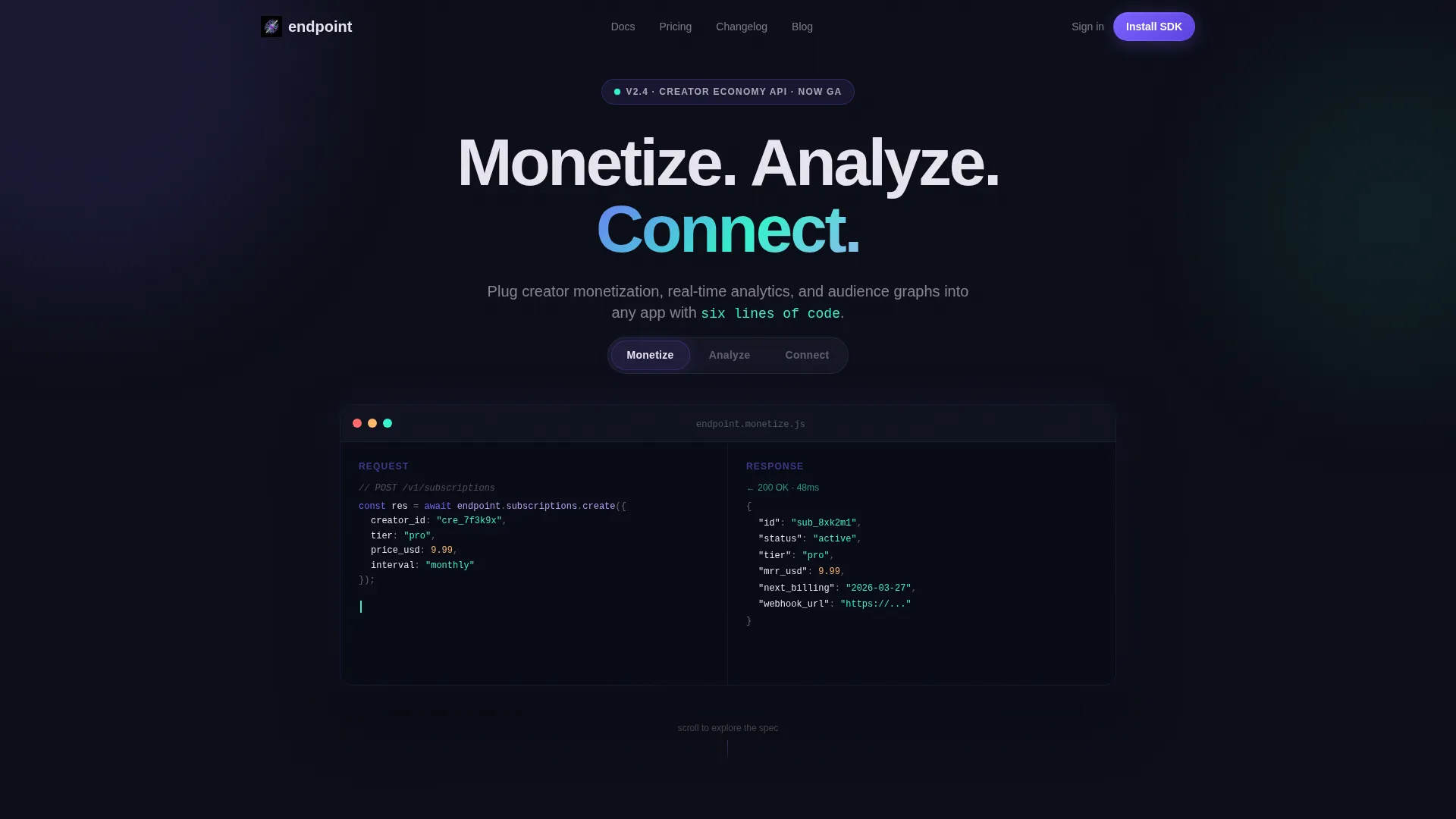 Creator Economy API Landing Page Template
