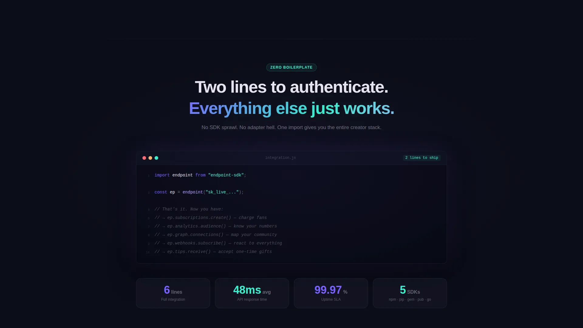 Creator Economy API Landing Page Template