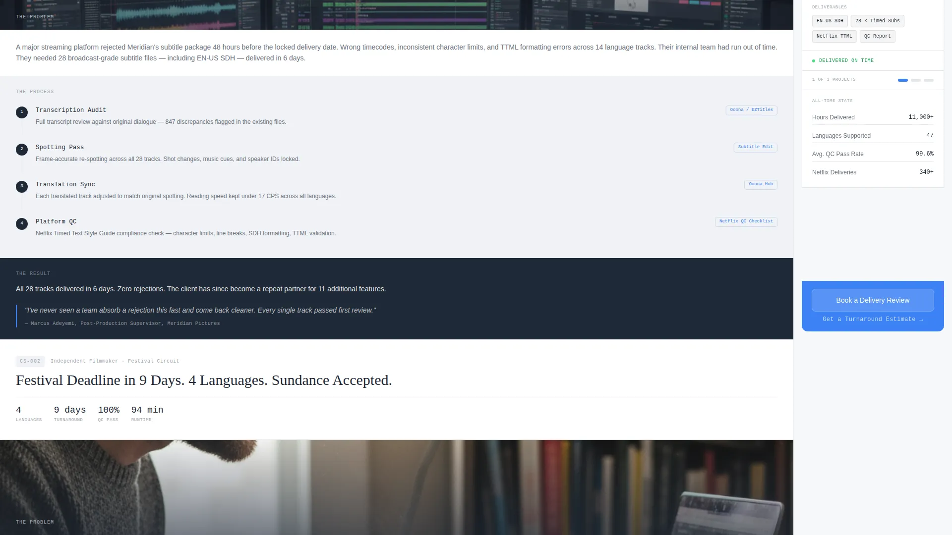 Precise Subtitling Service Landing Page Template