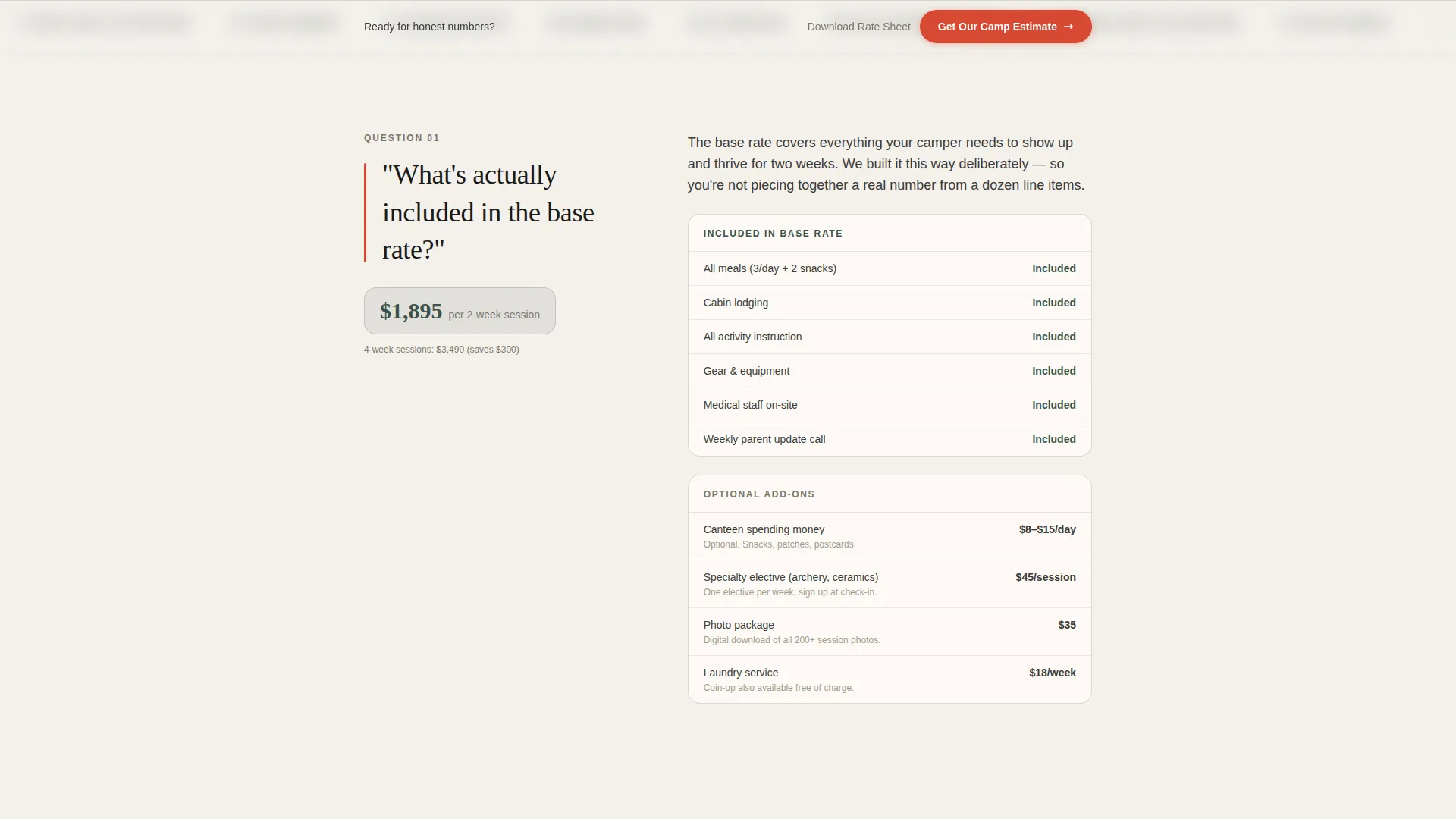 Summer Camp Estimate Landing Page Template