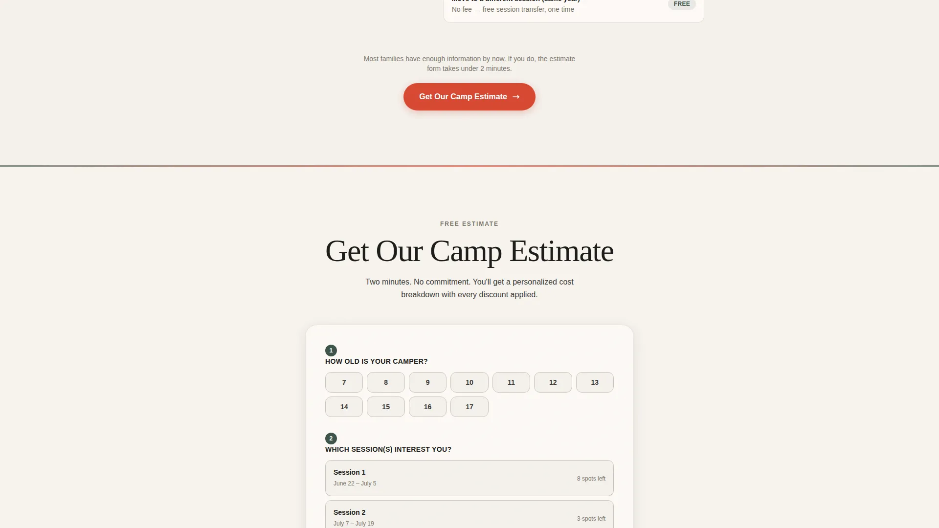 Summer Camp Estimate Landing Page Template