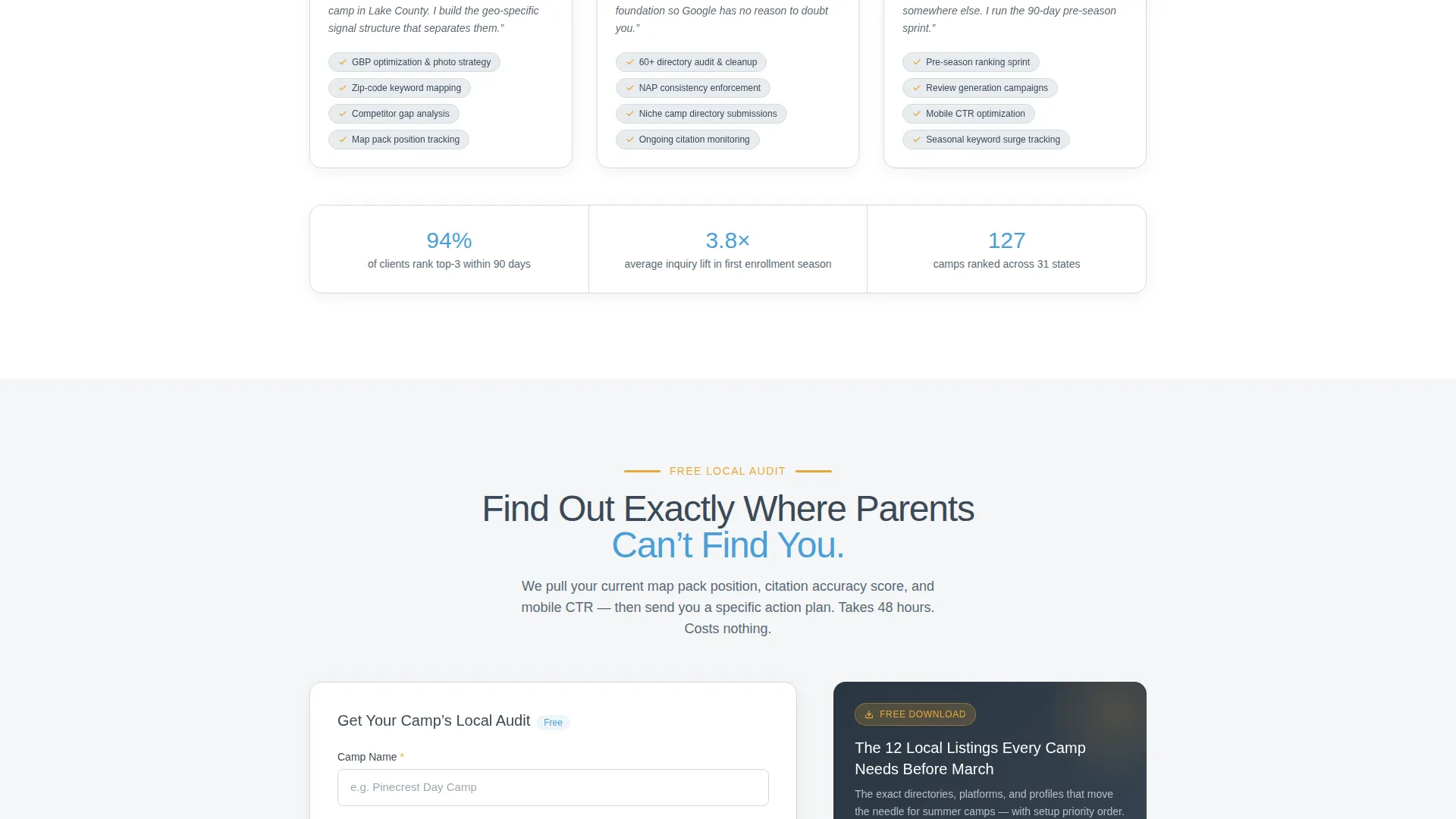 Summer Camp Local SEO Landing Page Template