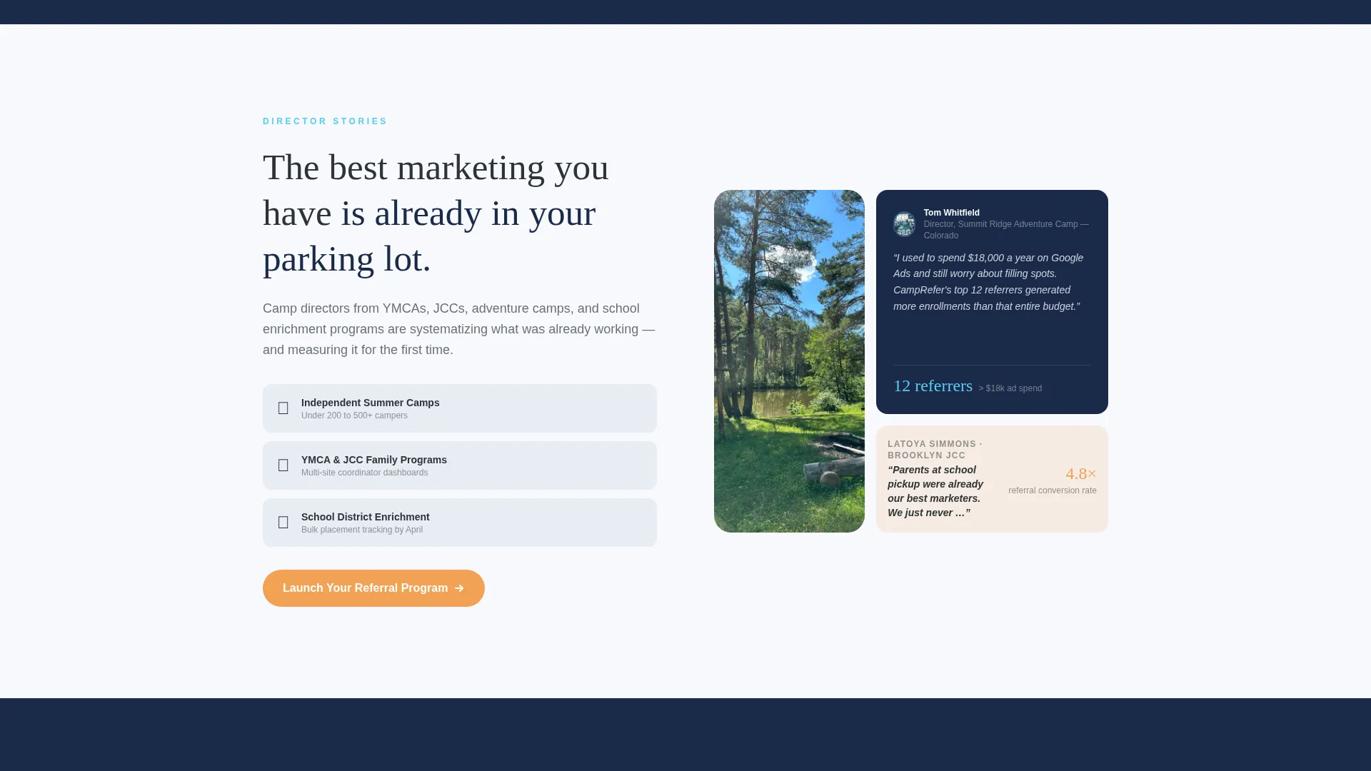 Summer Camp Referral Program Landing Page