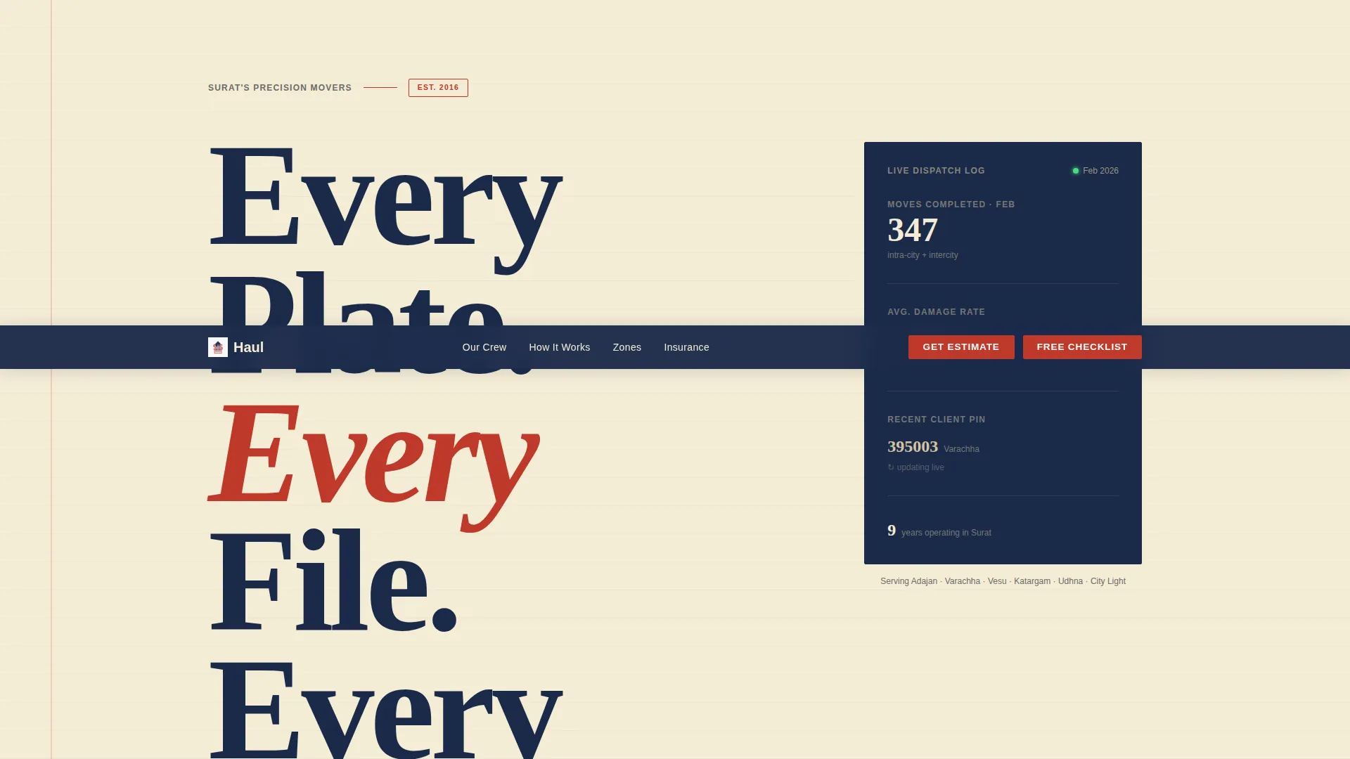 Surat Moving Company Landing Page Template