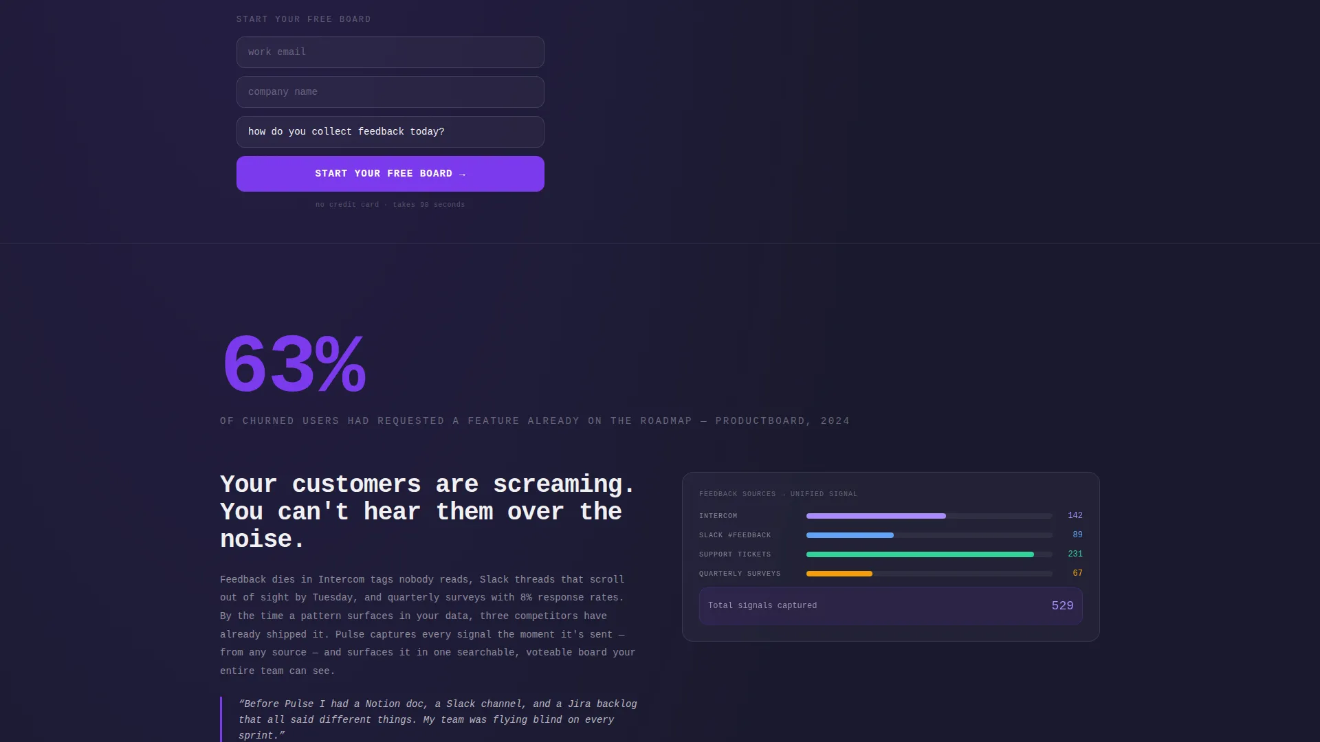Transparent Customer Feedback Board Landing Page