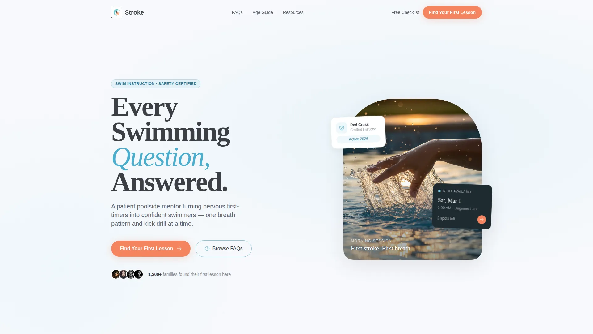 Swim Instructor FAQ Landing Page Template