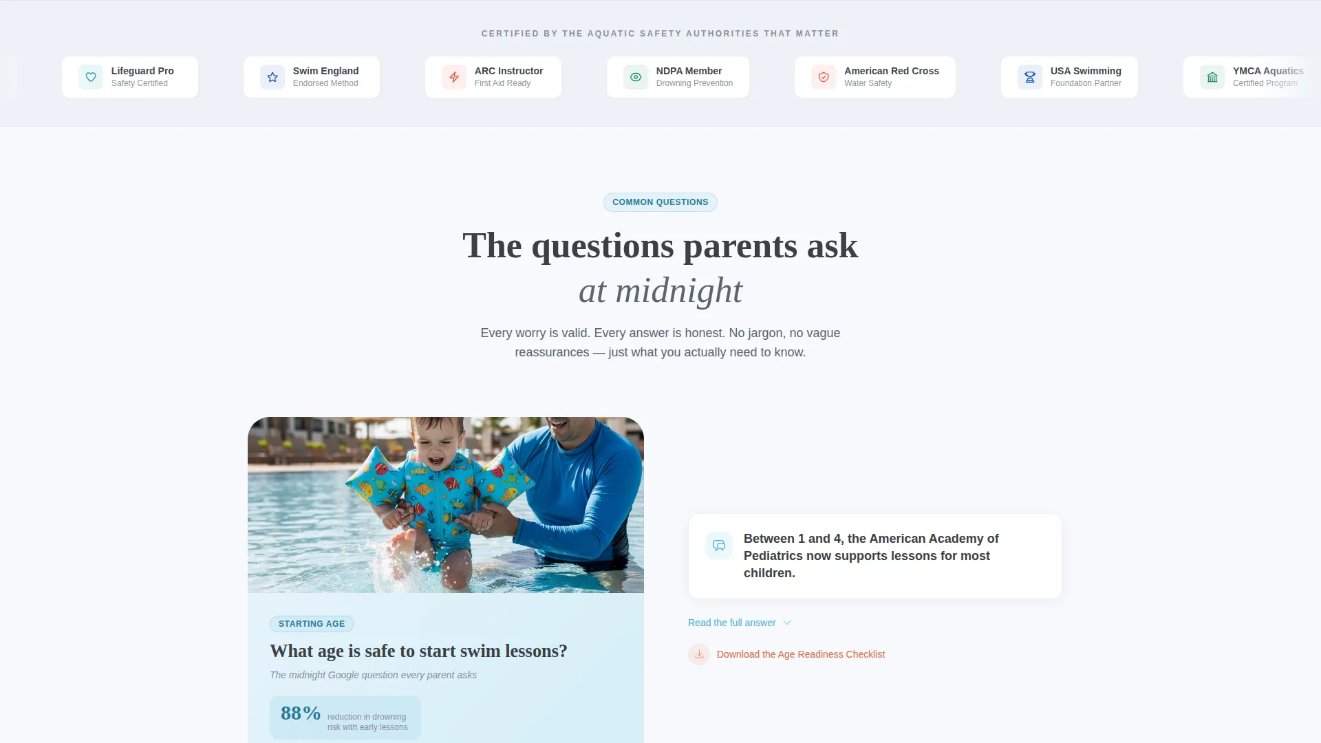 Swim Instructor FAQ Landing Page Template