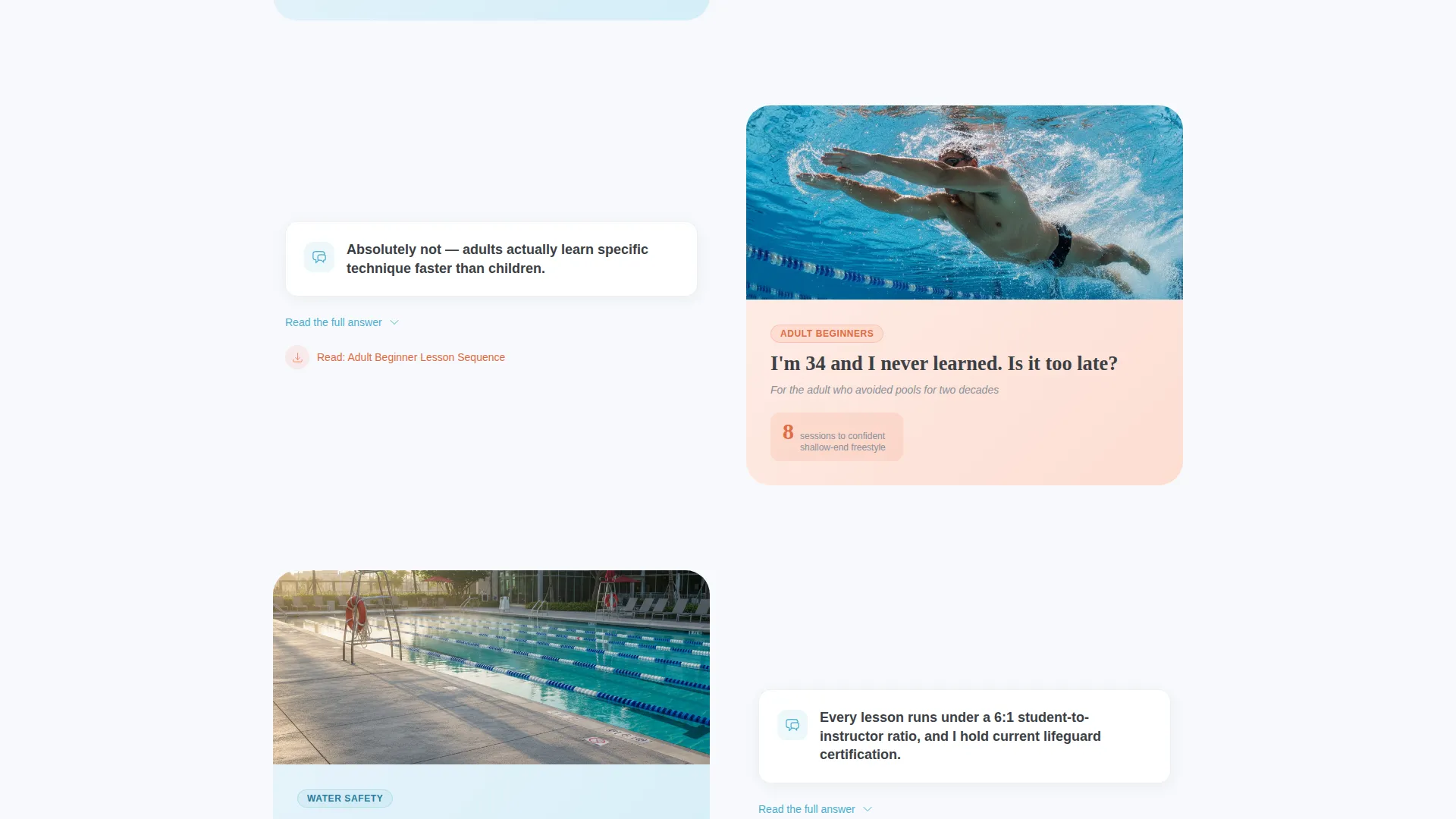 Swim Instructor FAQ Landing Page Template