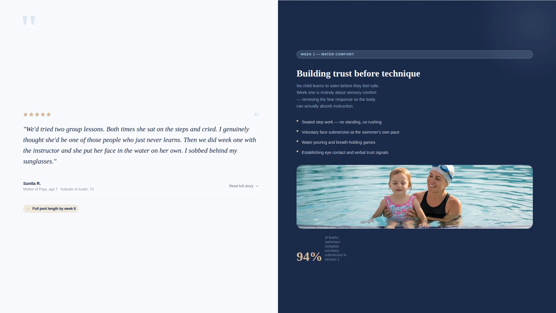 Swim Instructor Testimonial Landing Page Template