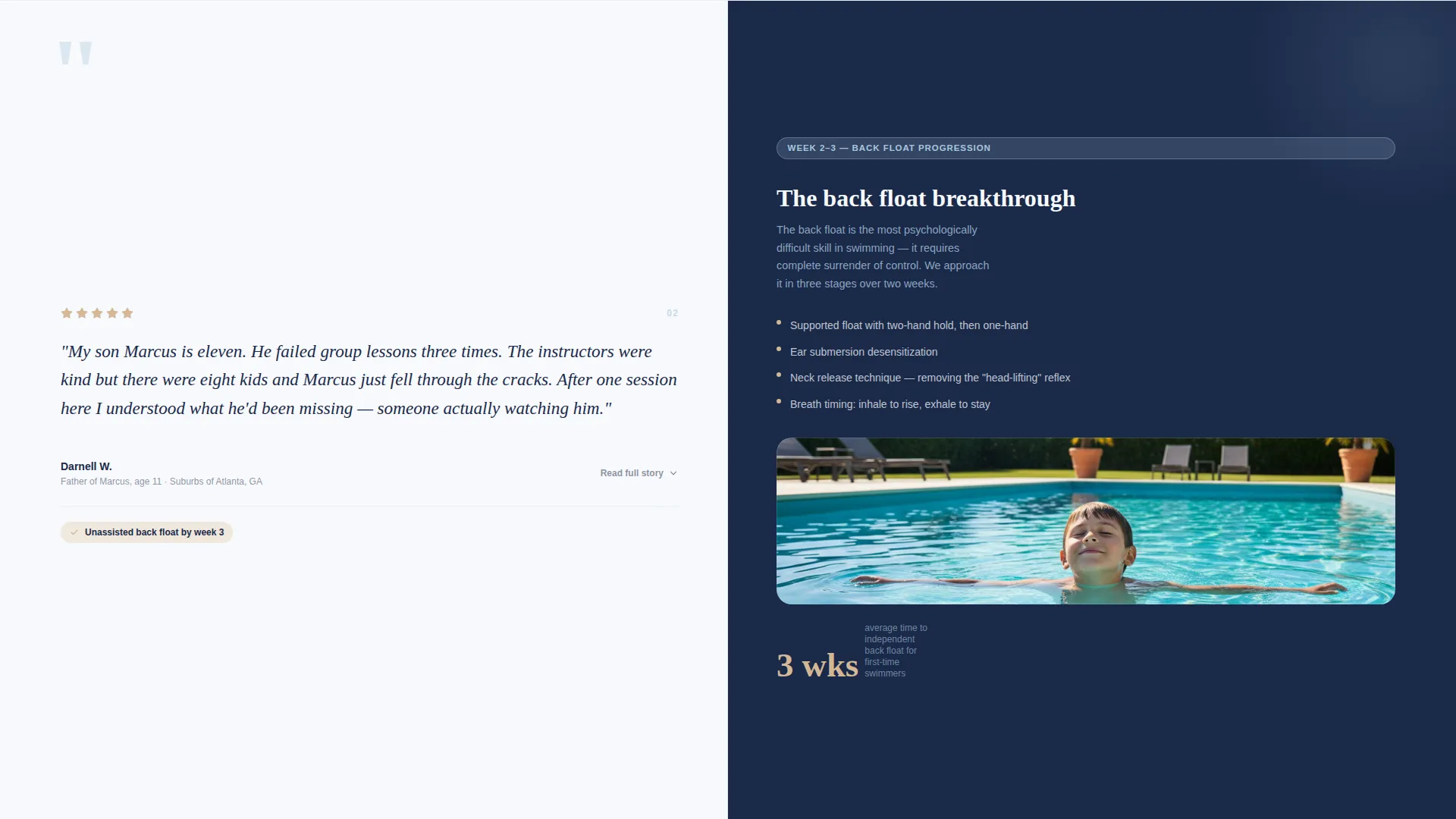 Swim Instructor Testimonial Landing Page Template