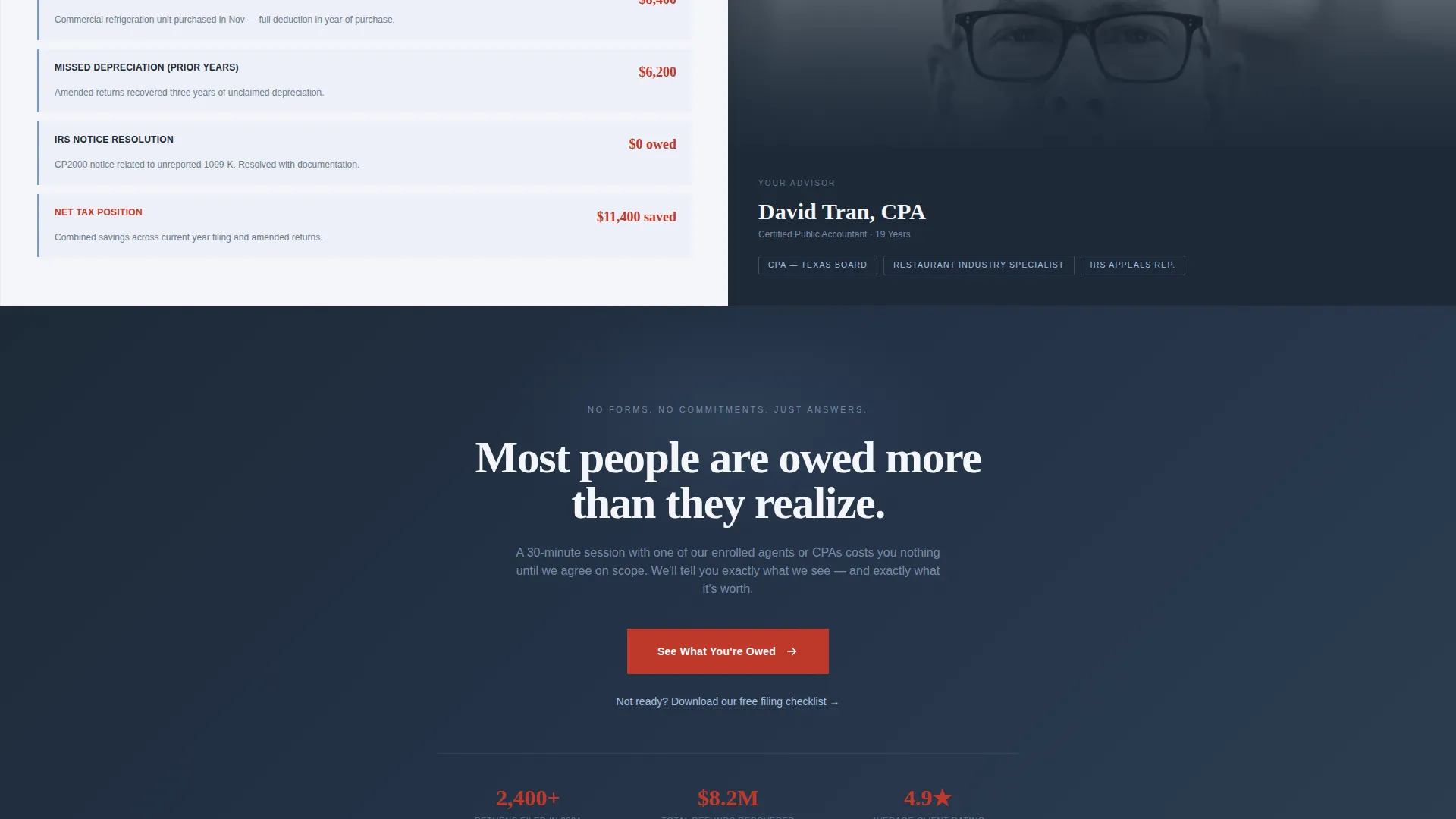 Tax Preparer Landing Page Template for Bookings