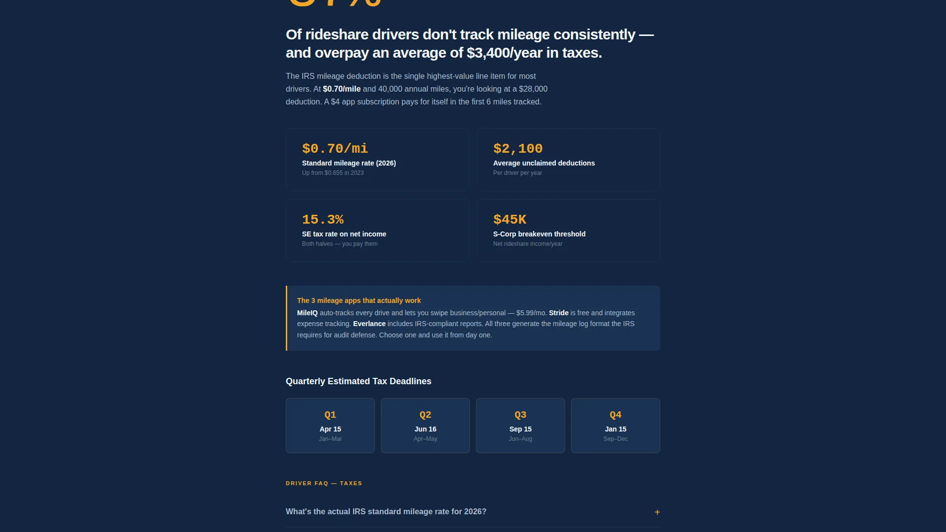 Rideshare & Taxi Driver Resource Landing Page Template