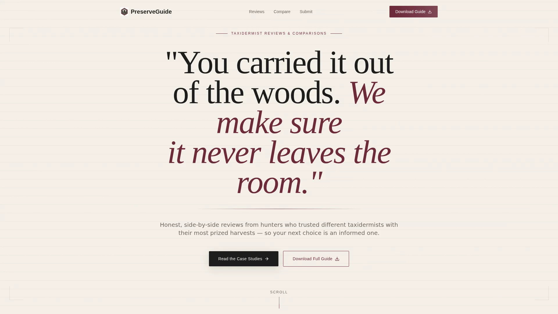 Taxidermist Review Comparison Landing Page Template